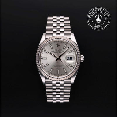 Rolex Certified Pre-owned Datejust M126234-0013 front on black background