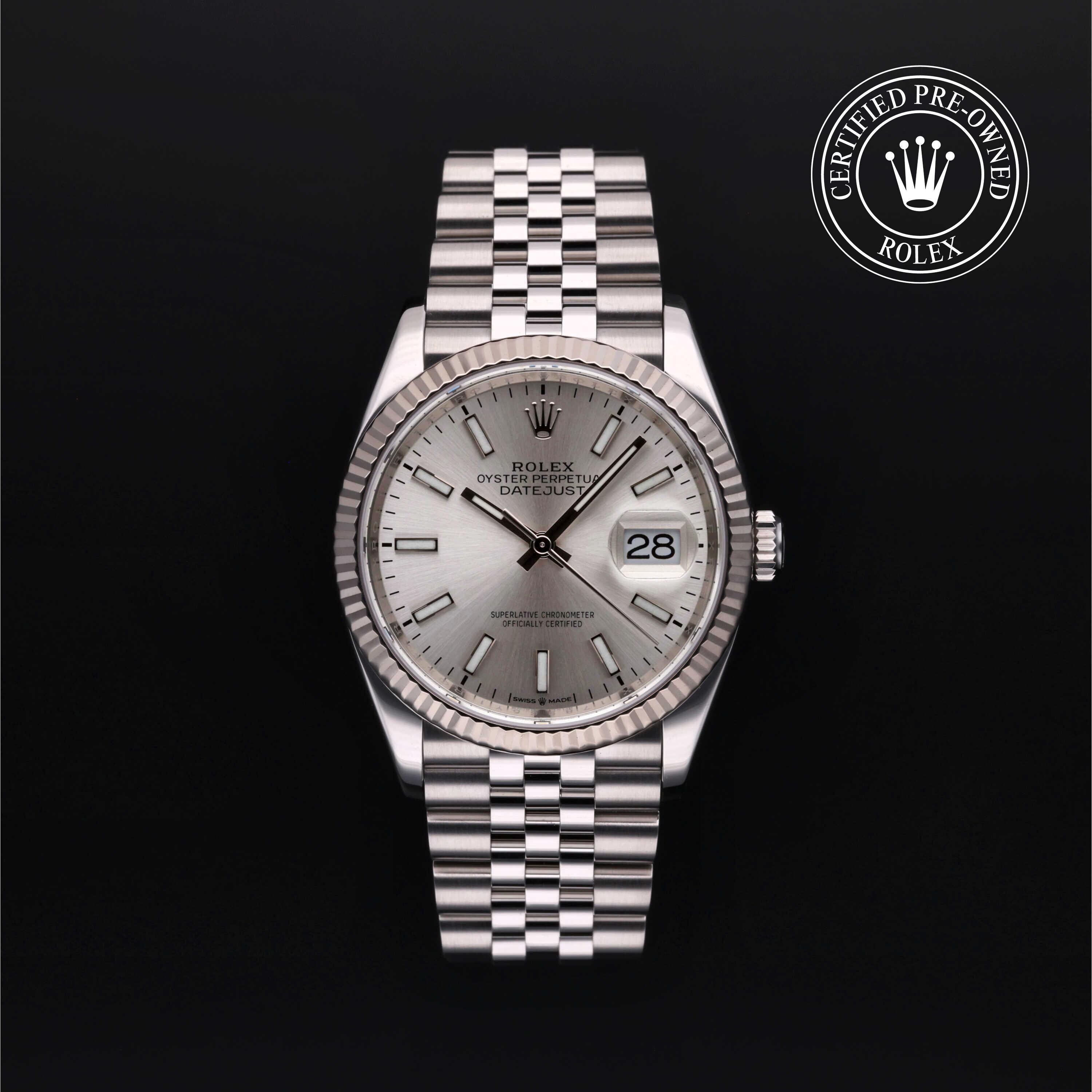Rolex Certified Pre-owned Datejust M126234-0013 front on black background
