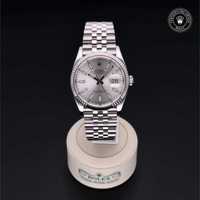 Rolex Certified Pre-owned Datejust M126234-0013 front on black background