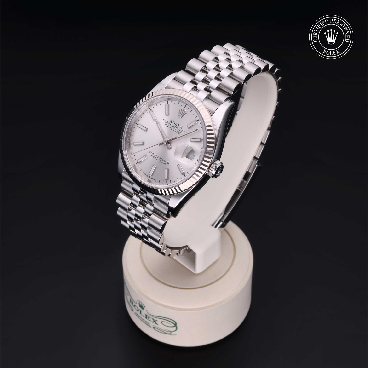 Rolex Certified Pre-owned Datejust M126234-0013 front on black background