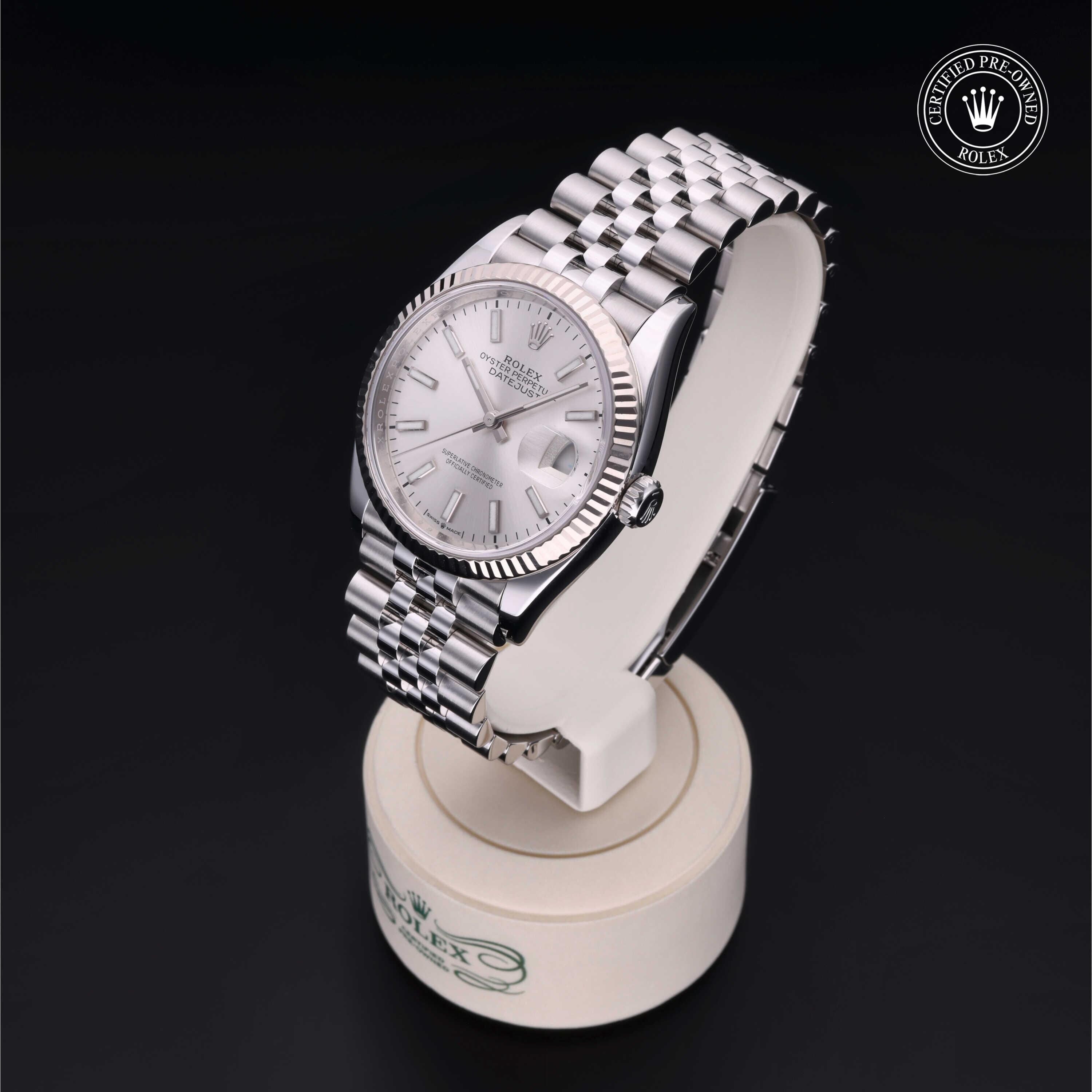 Rolex Certified Pre-owned Datejust M126234-0013 front on black background