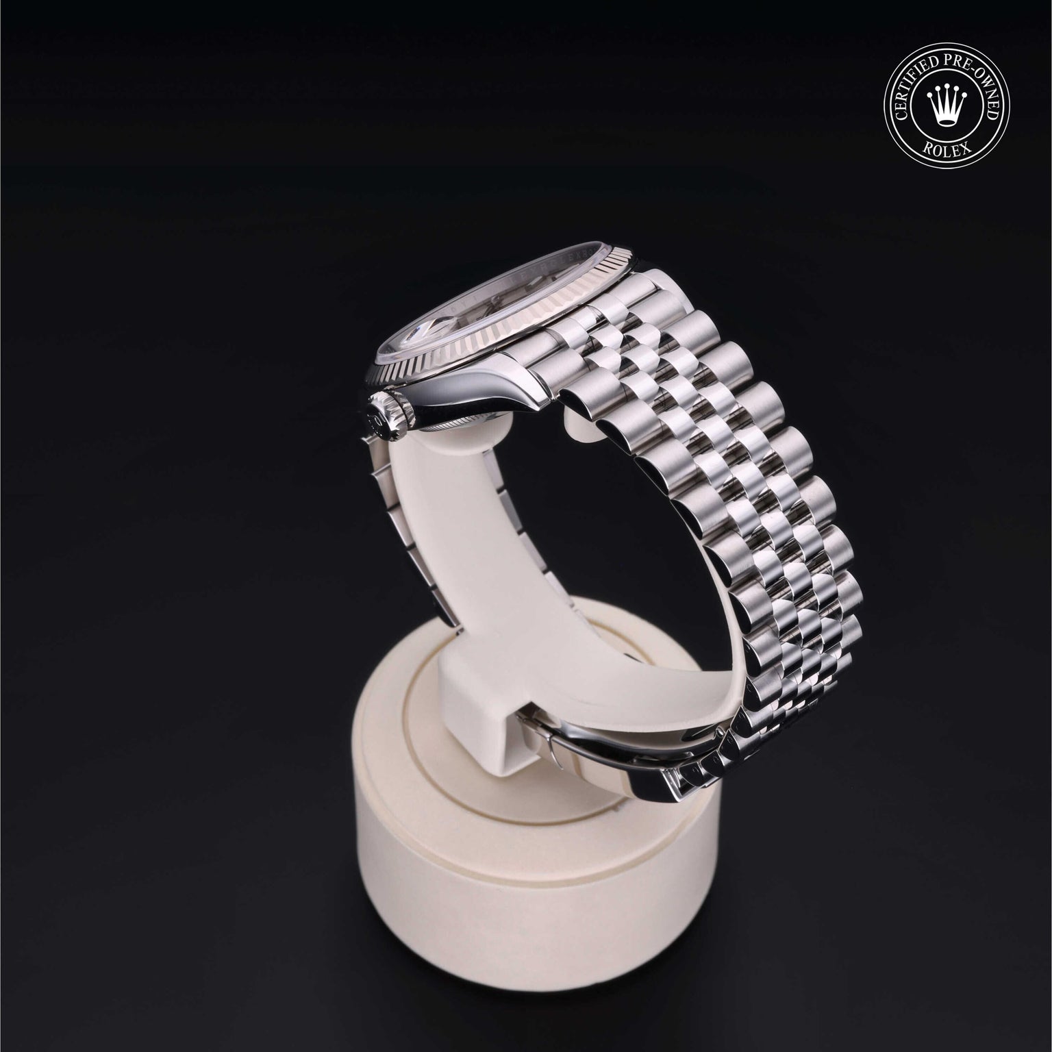 Rolex Certified Pre-owned Datejust M126234-0013 front on black background