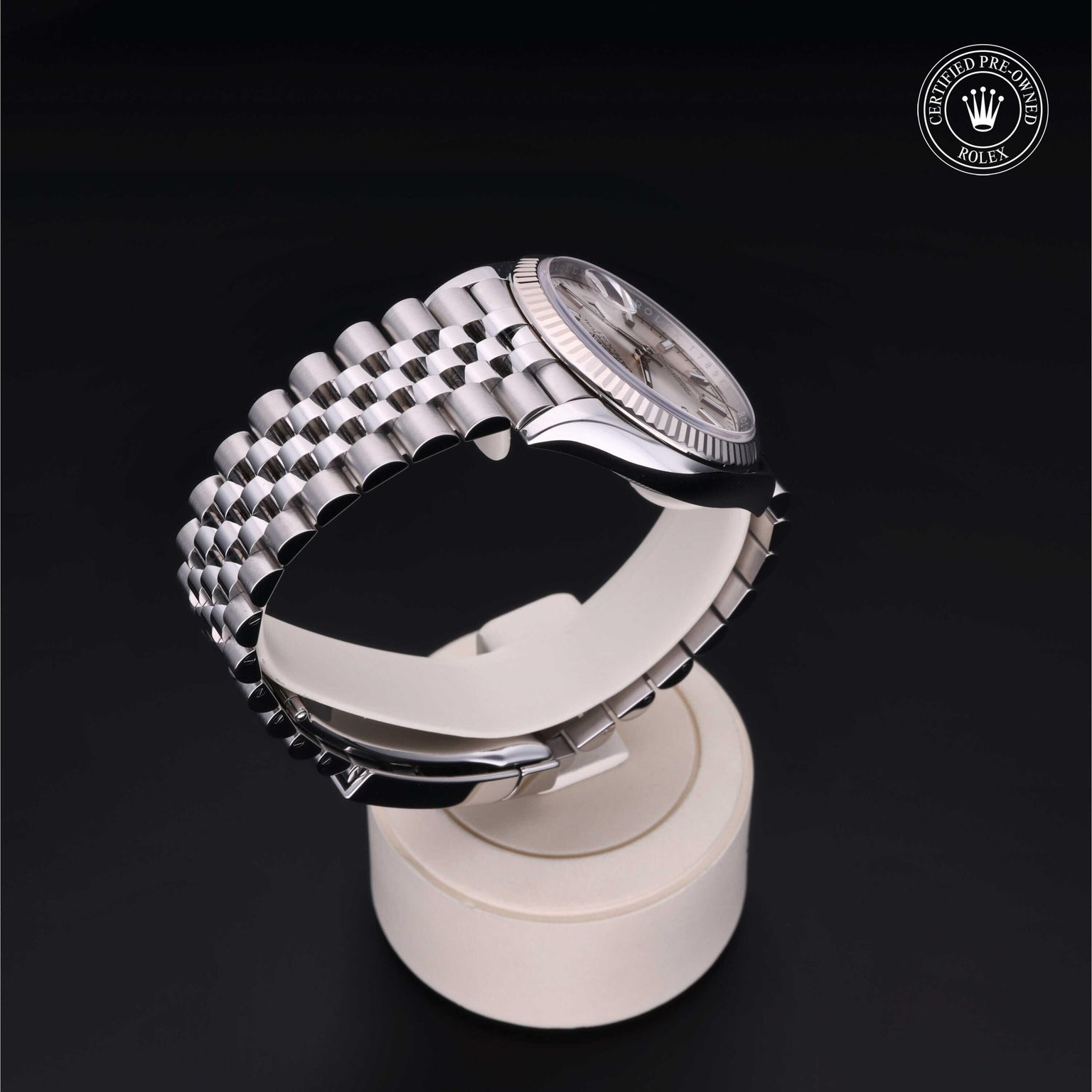 Rolex Certified Pre-owned Datejust M126234-0013 front on black background
