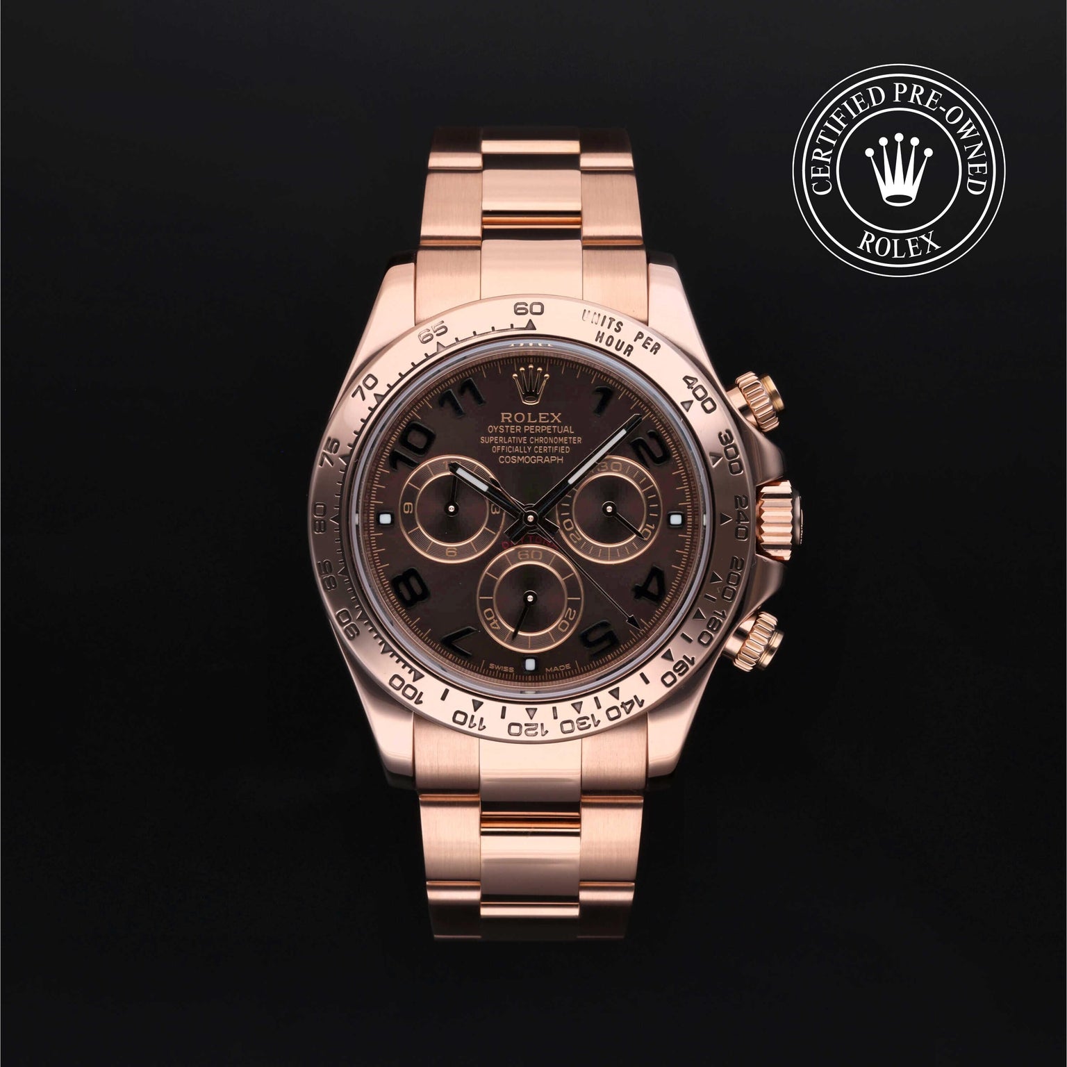Rolex Certified Pre-owned Daytona M116505-0004 front on black background