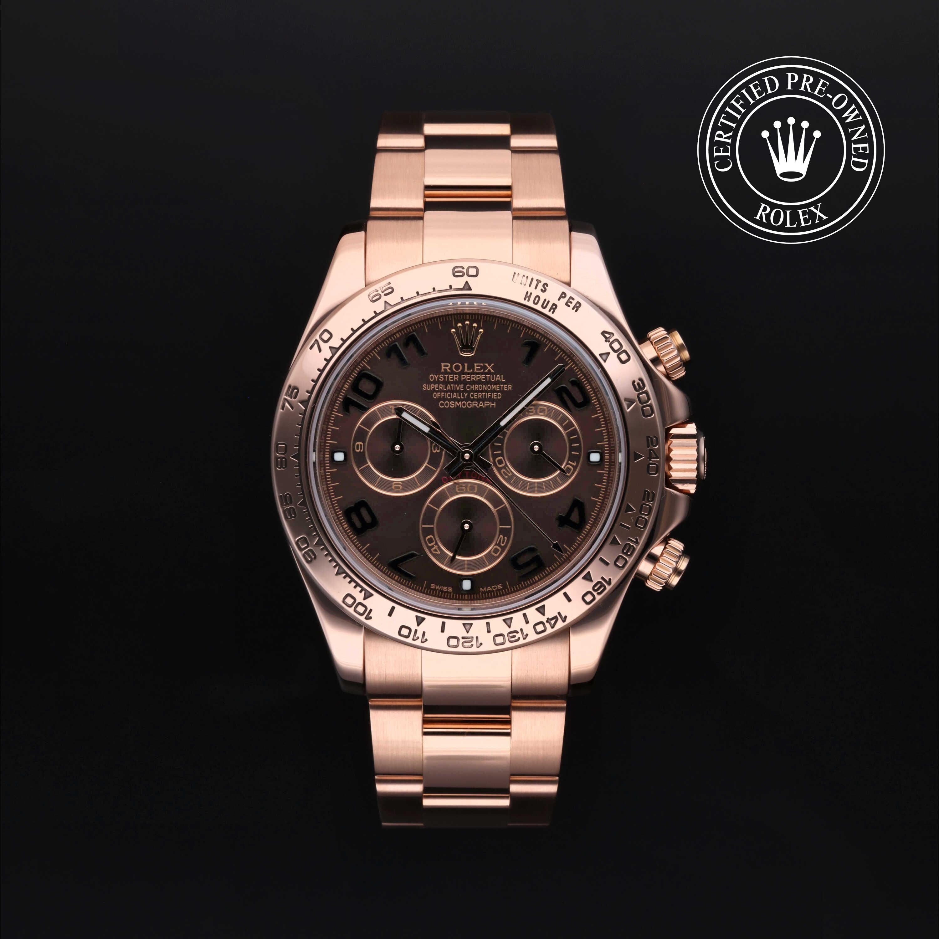 Rolex Certified Pre-owned Daytona M116505-0004 front on black background