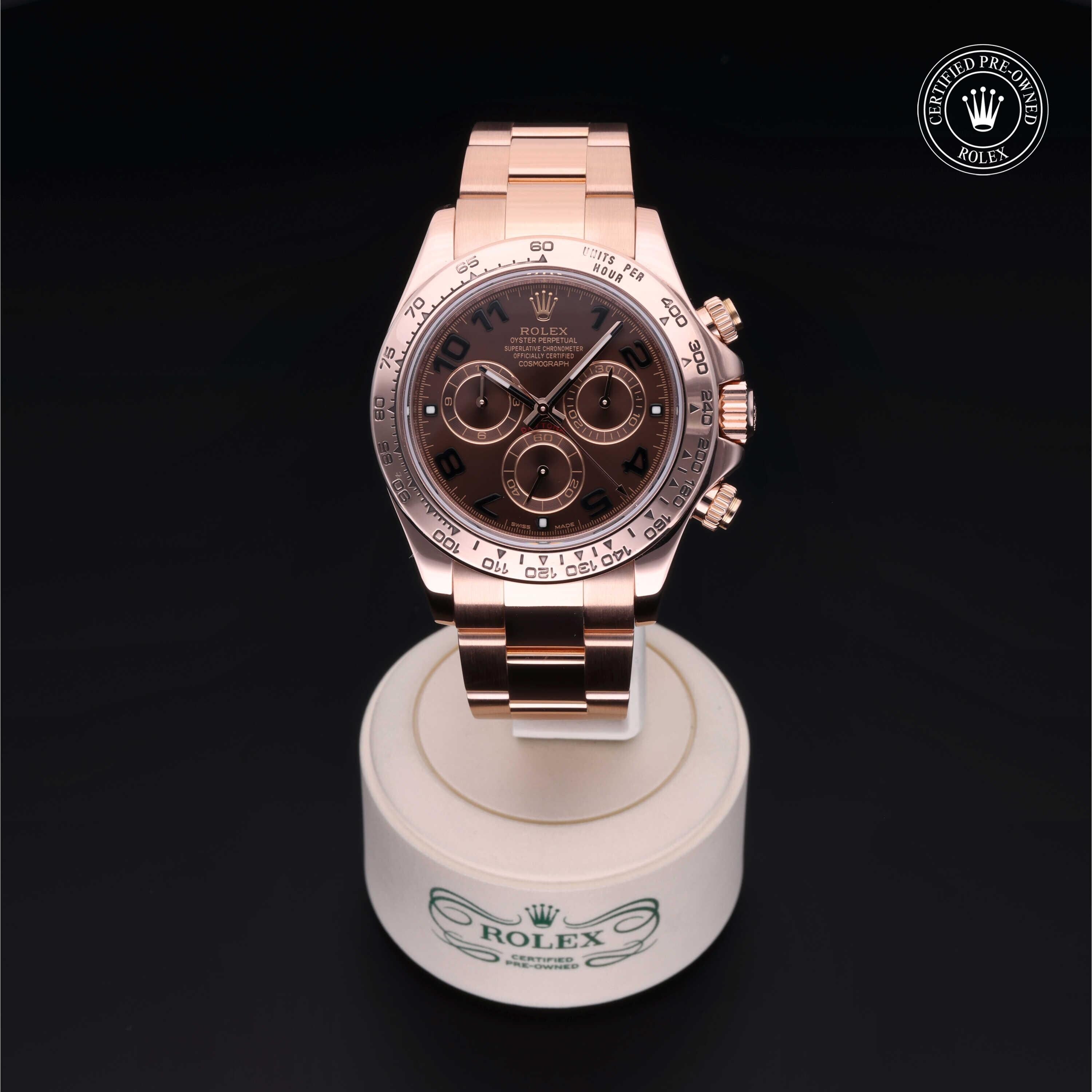 Rolex Certified Pre-owned Daytona M116505-0004 front on black background