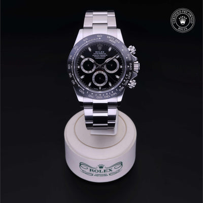 Rolex Certified Pre-owned Daytona M116500LN-0002 front on black background