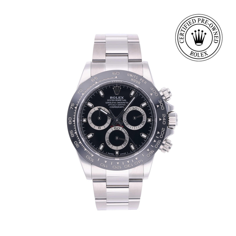 Rolex Certified Pre-owned Daytona M116500LN-0002 front on white background