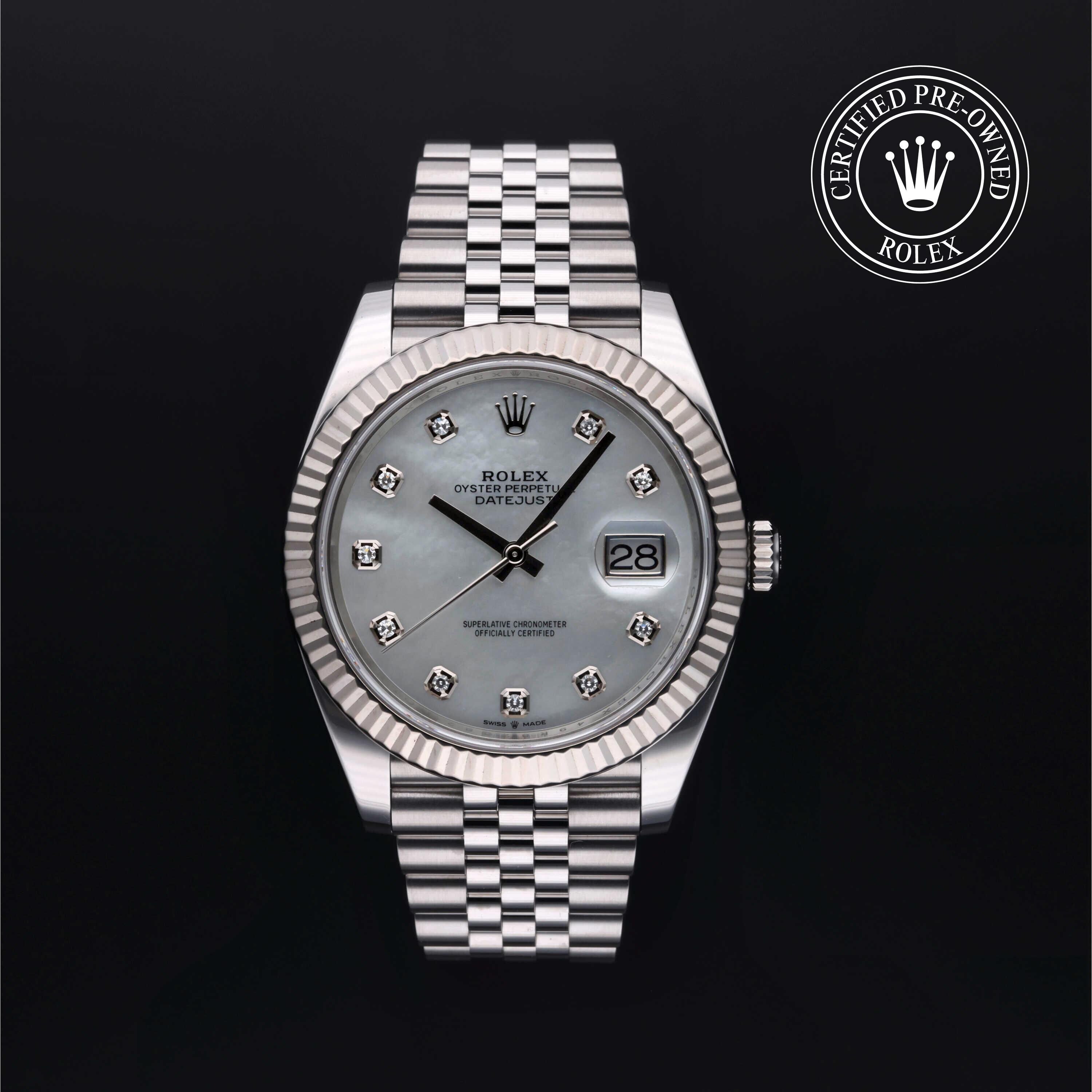 Rolex Certified Pre-owned Datejust M126334-0020 front on black background