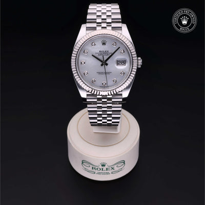 Rolex Certified Pre-owned Datejust M126334-0020 front on black background