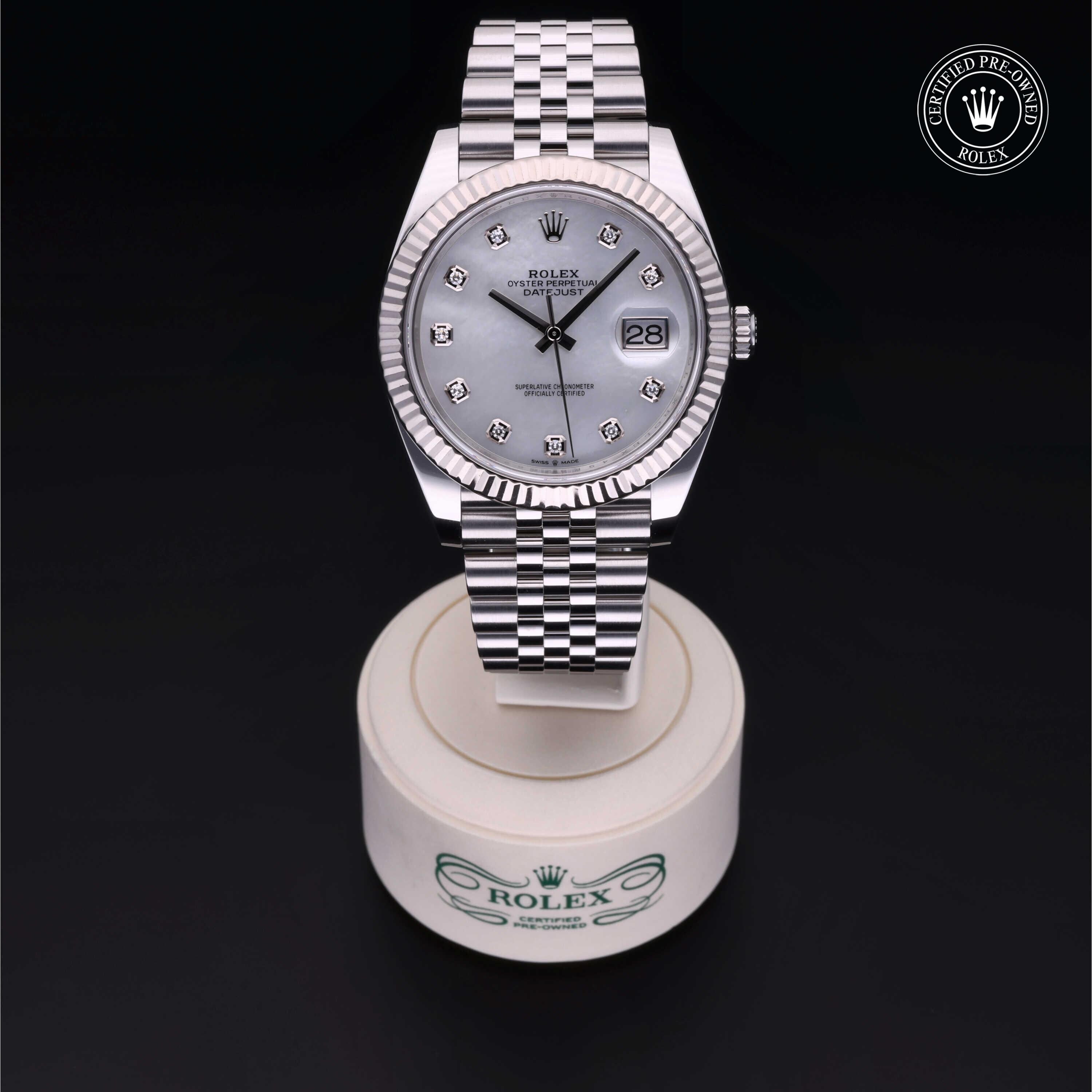 Rolex Certified Pre-owned Datejust M126334-0020 front on black background