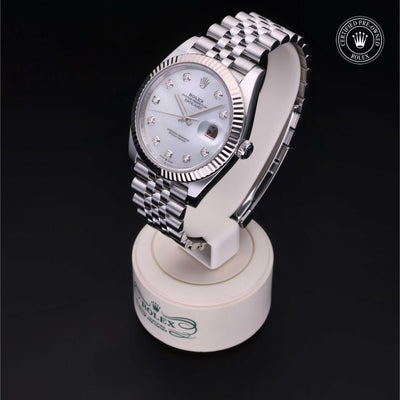 Rolex Certified Pre-owned Datejust M126334-0020 front on black background