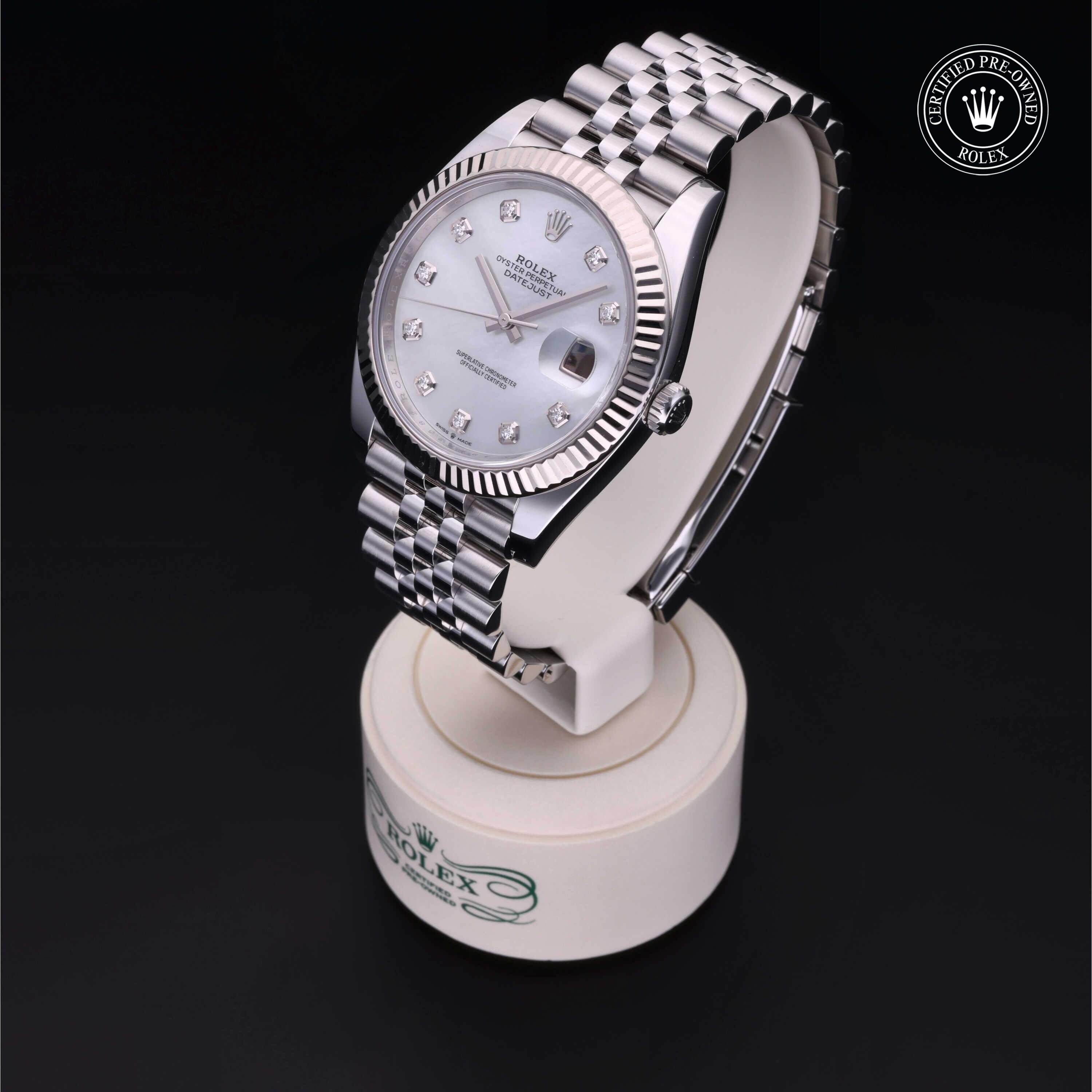 Rolex Certified Pre-owned Datejust M126334-0020 front on black background