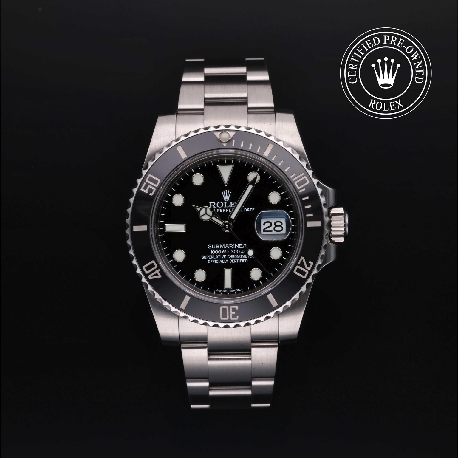 Rolex Certified Pre-owned Submariner M116610LN-0001 front on black background