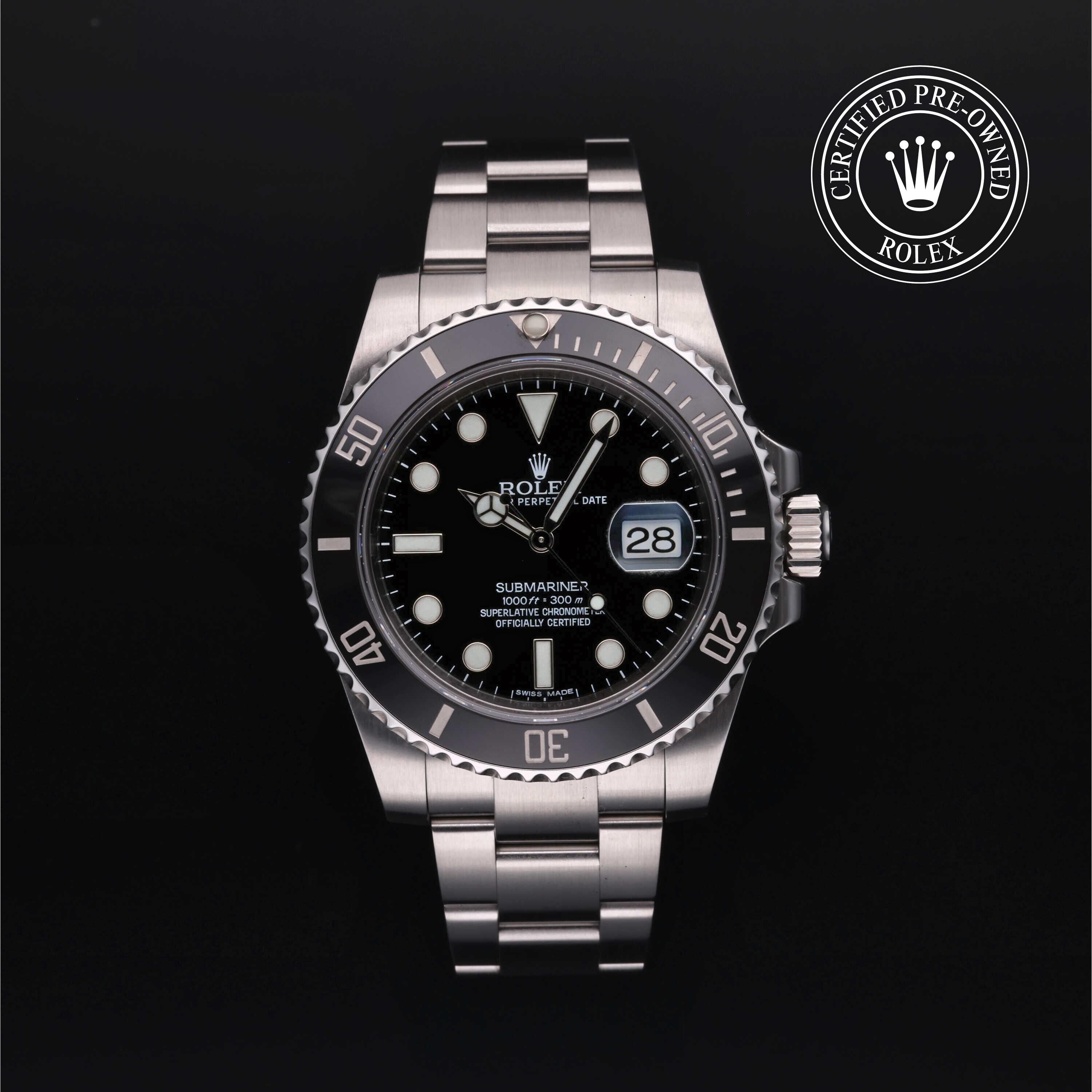 Rolex Certified Pre-owned Submariner M116610LN-0001 front on black background