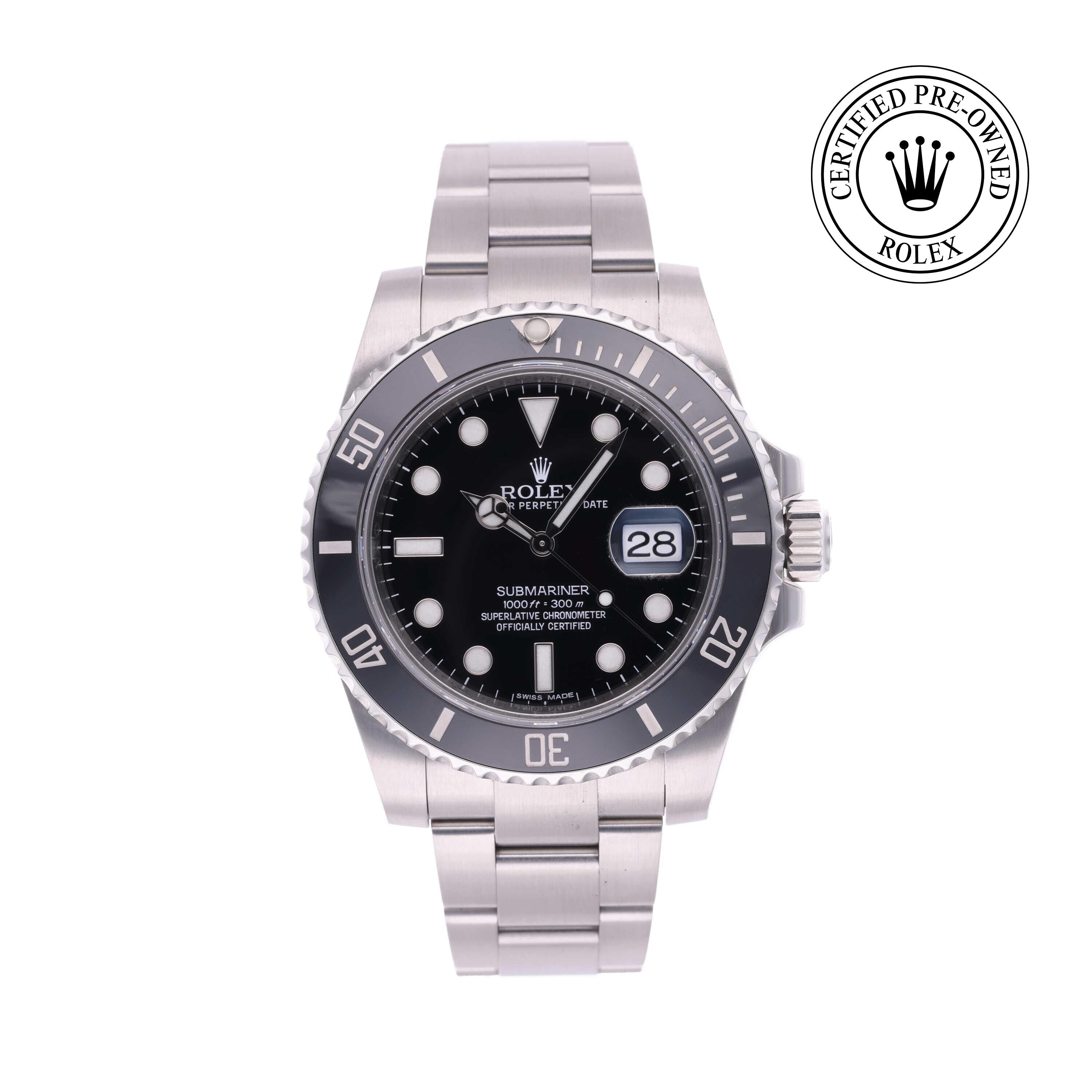 Rolex Certified Pre-owned Submariner M116610LN-0001 front on white background