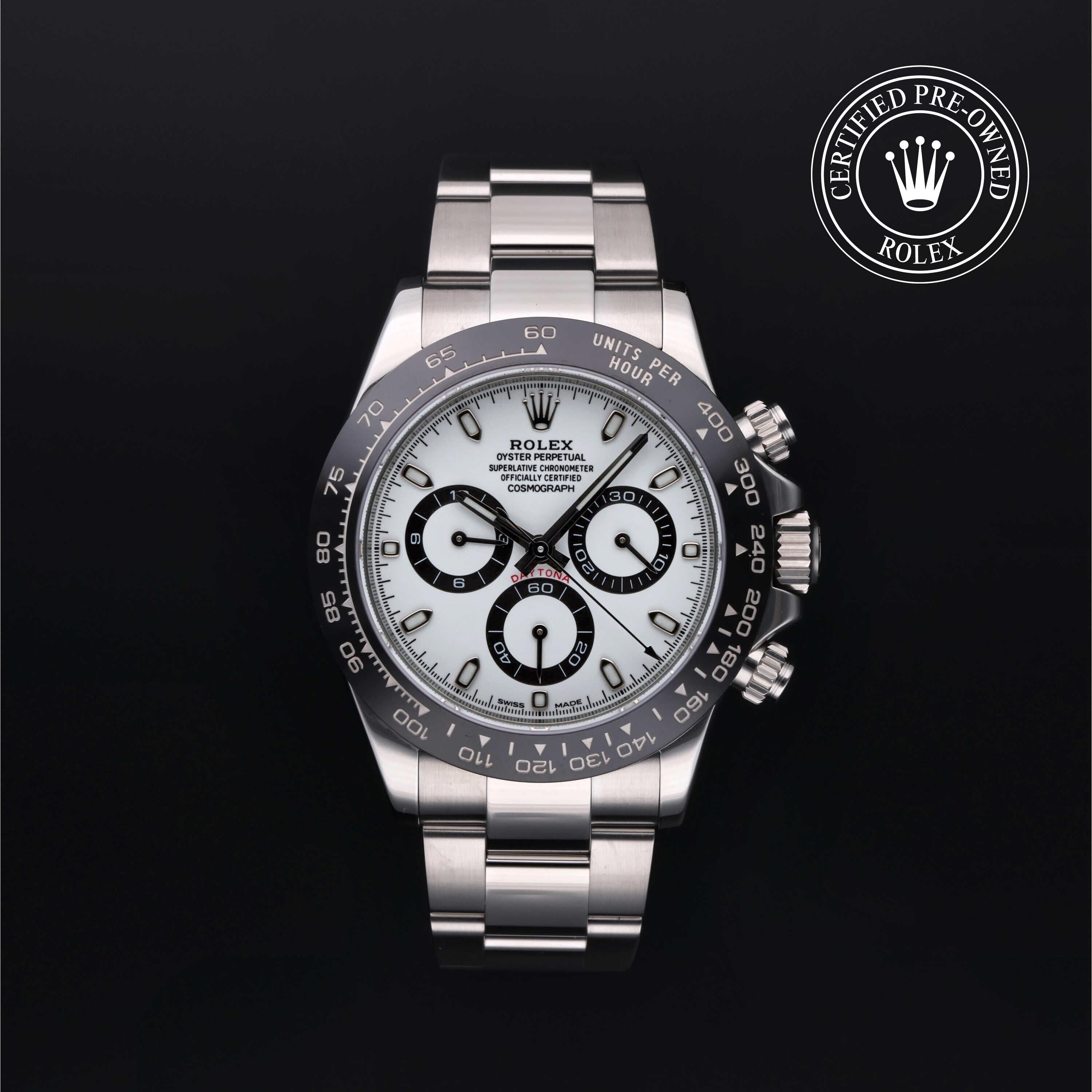 Rolex Certified Pre-owned Daytona M116500LN-0001 front on black background