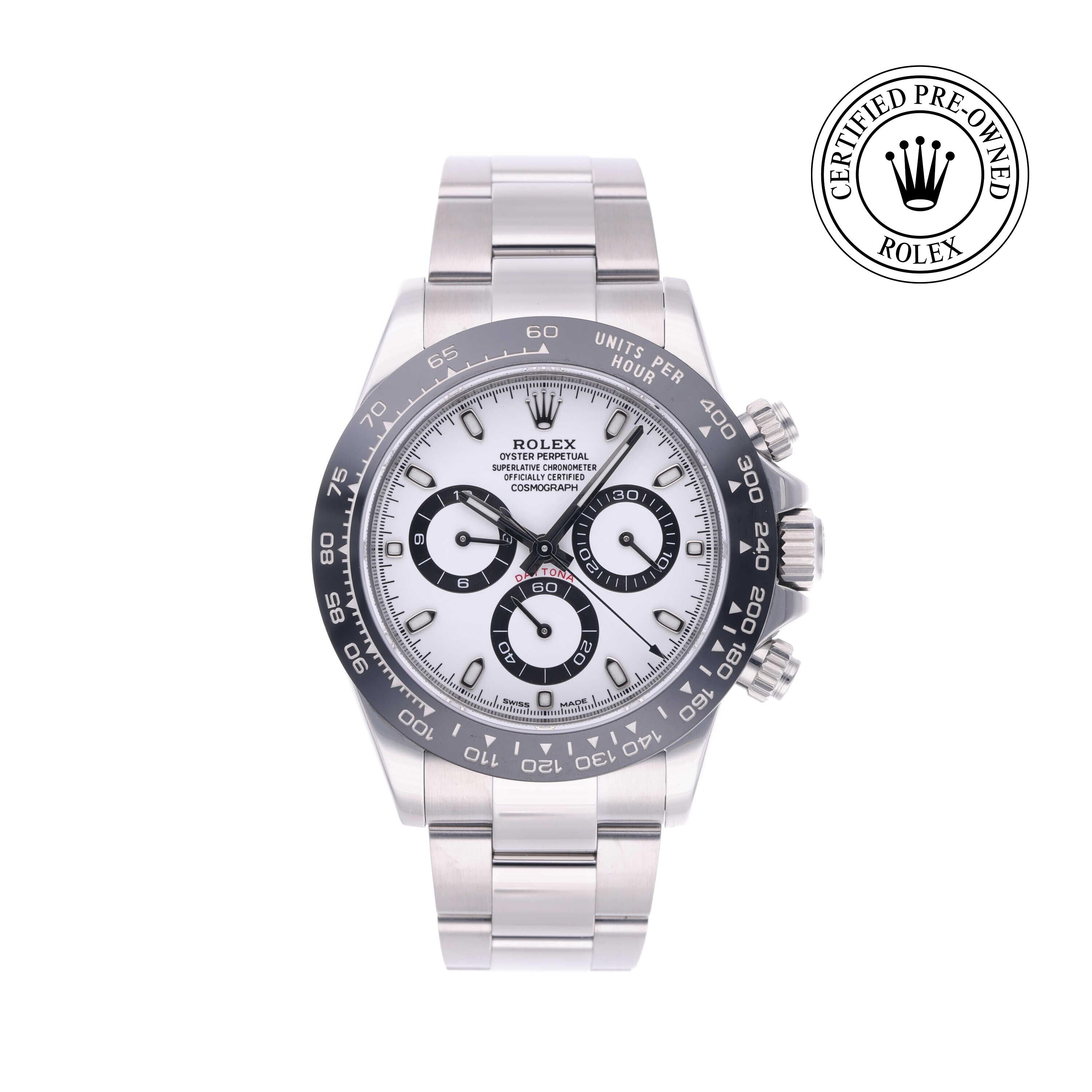 Rolex Certified Pre-owned Daytona M116500LN-0001 front on white background
