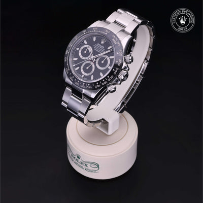 Rolex Certified Pre-owned Daytona M116500LN-0002 front on black background