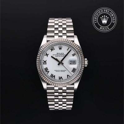 Rolex Certified Pre-owned Datejust M126234-0025 front on black background