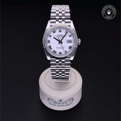 Rolex Certified Pre-owned Datejust M126234-0025 front on black background