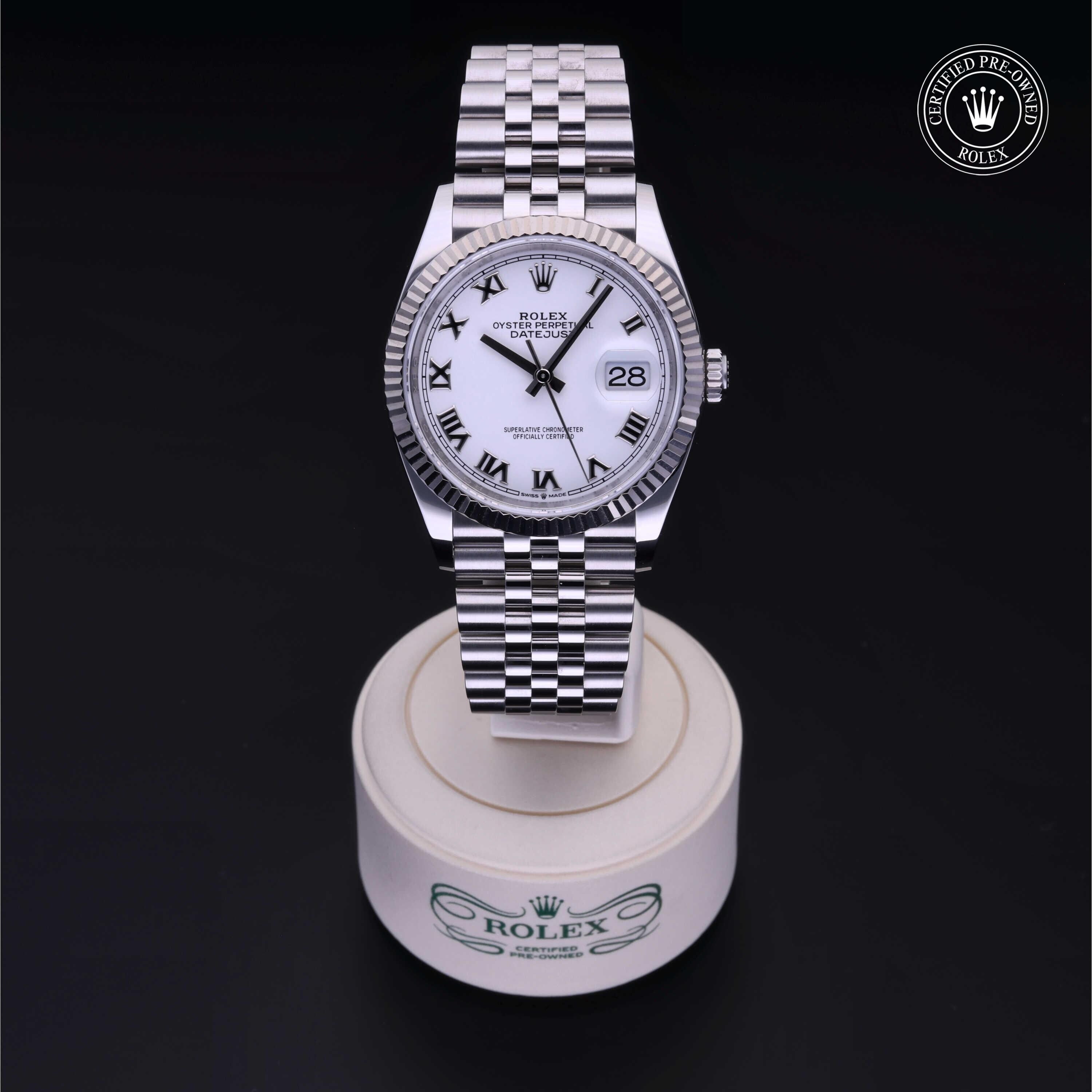 Rolex Certified Pre-owned Datejust M126234-0025 front on black background