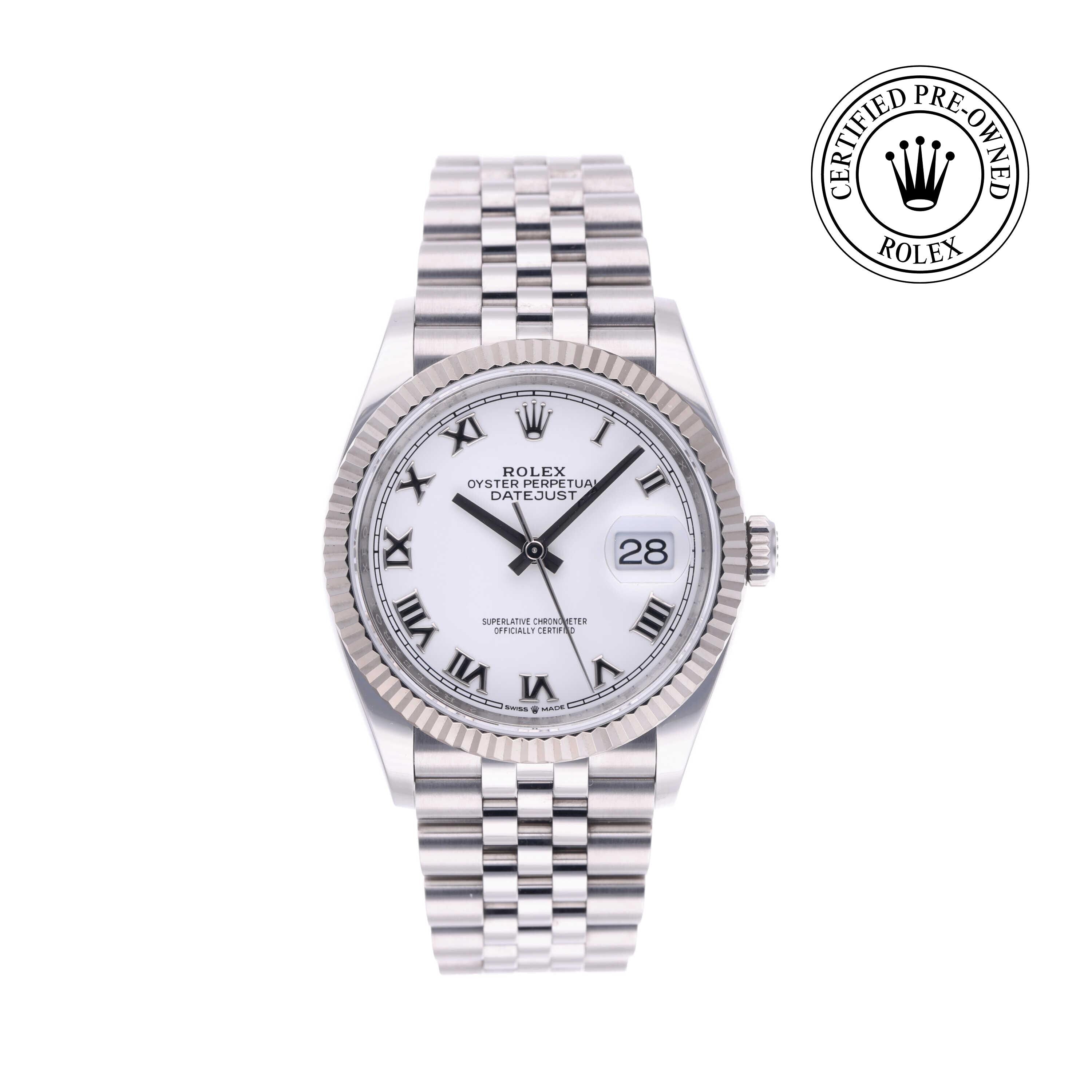 Rolex Certified Pre-owned Datejust M126234-0025 front on white background