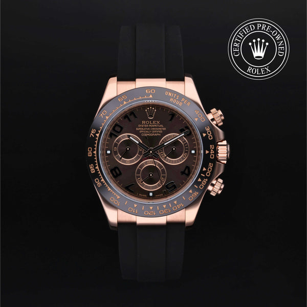 Rolex Certified Pre-owned Daytona M116515LN-0015 front on black background