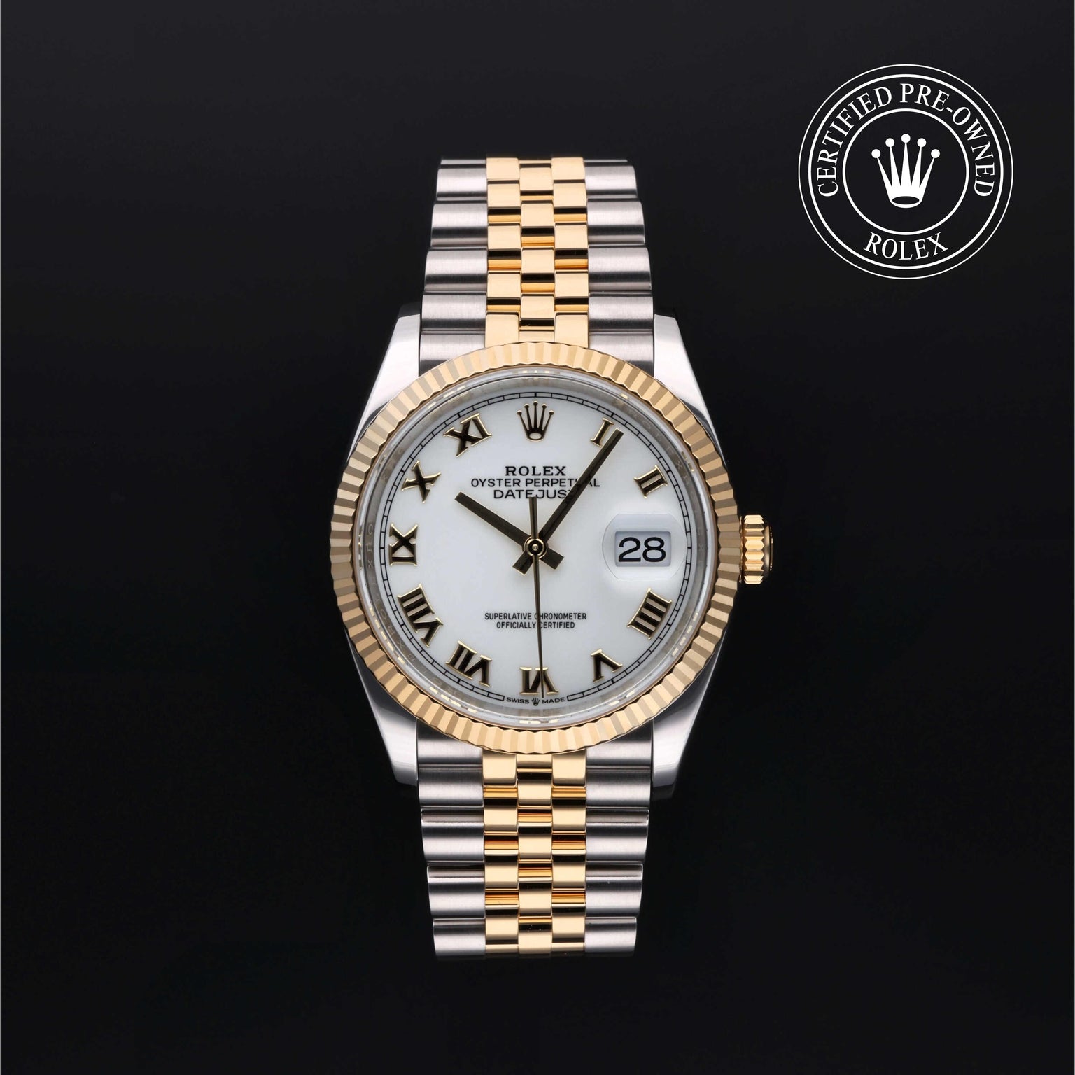 Rolex Certified Pre-owned Datejust M126233-0029 front on black background