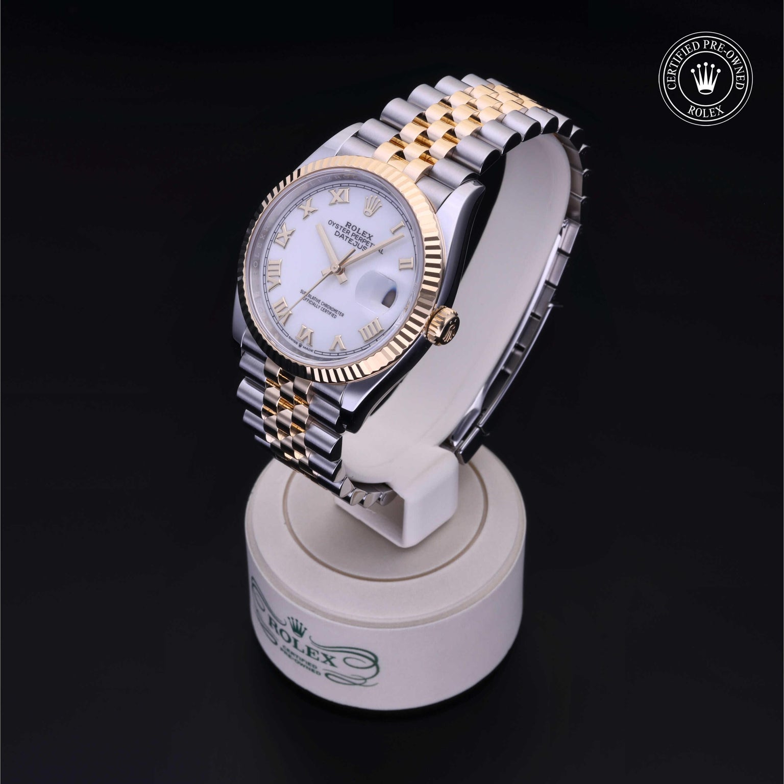 Rolex Certified Pre-owned Datejust M126233-0029 front on black background