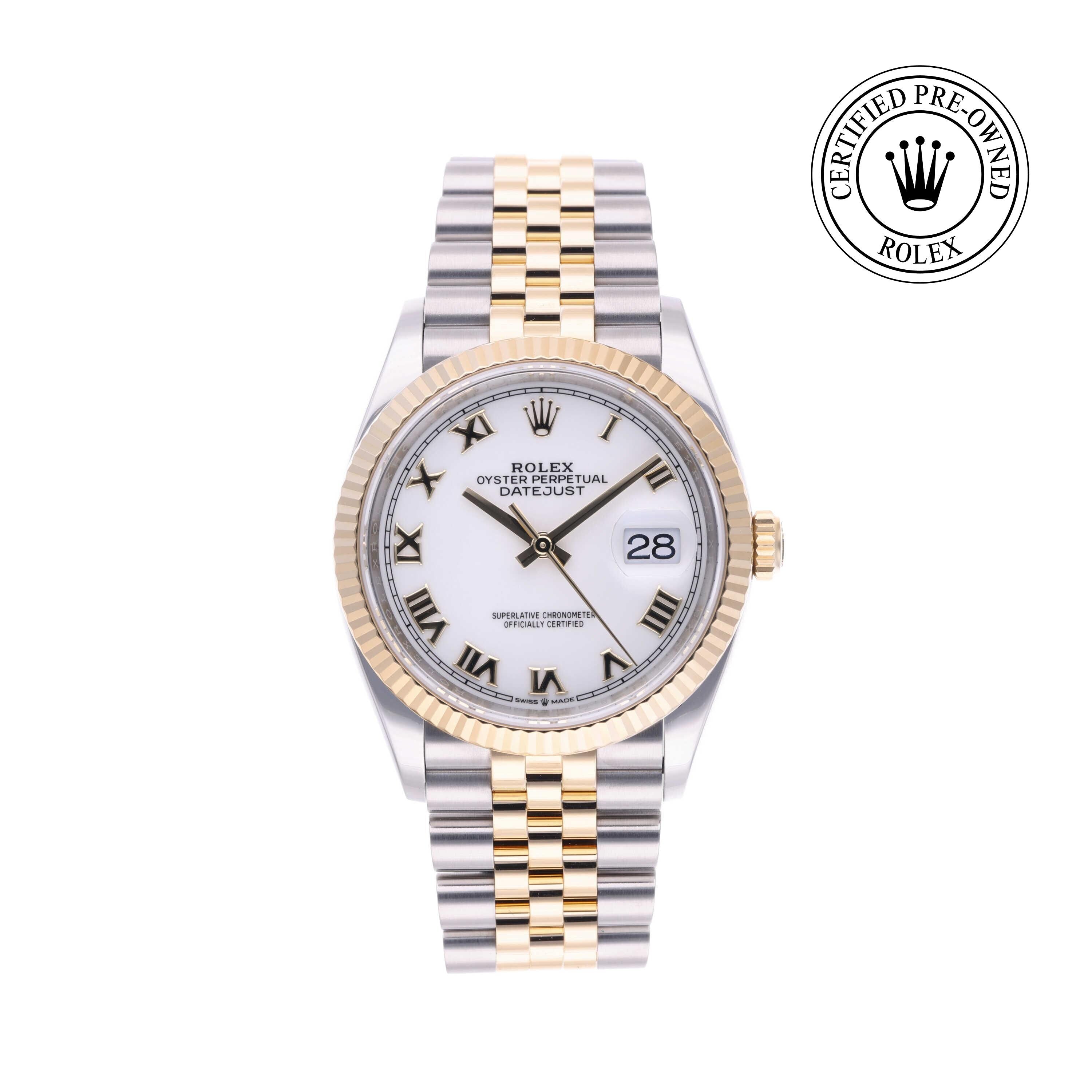 Rolex Certified Pre-owned Datejust M126233-0029 front on white background