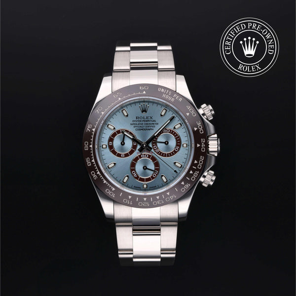 Rolex Certified Pre-owned Daytona M116506-0001 front on black background