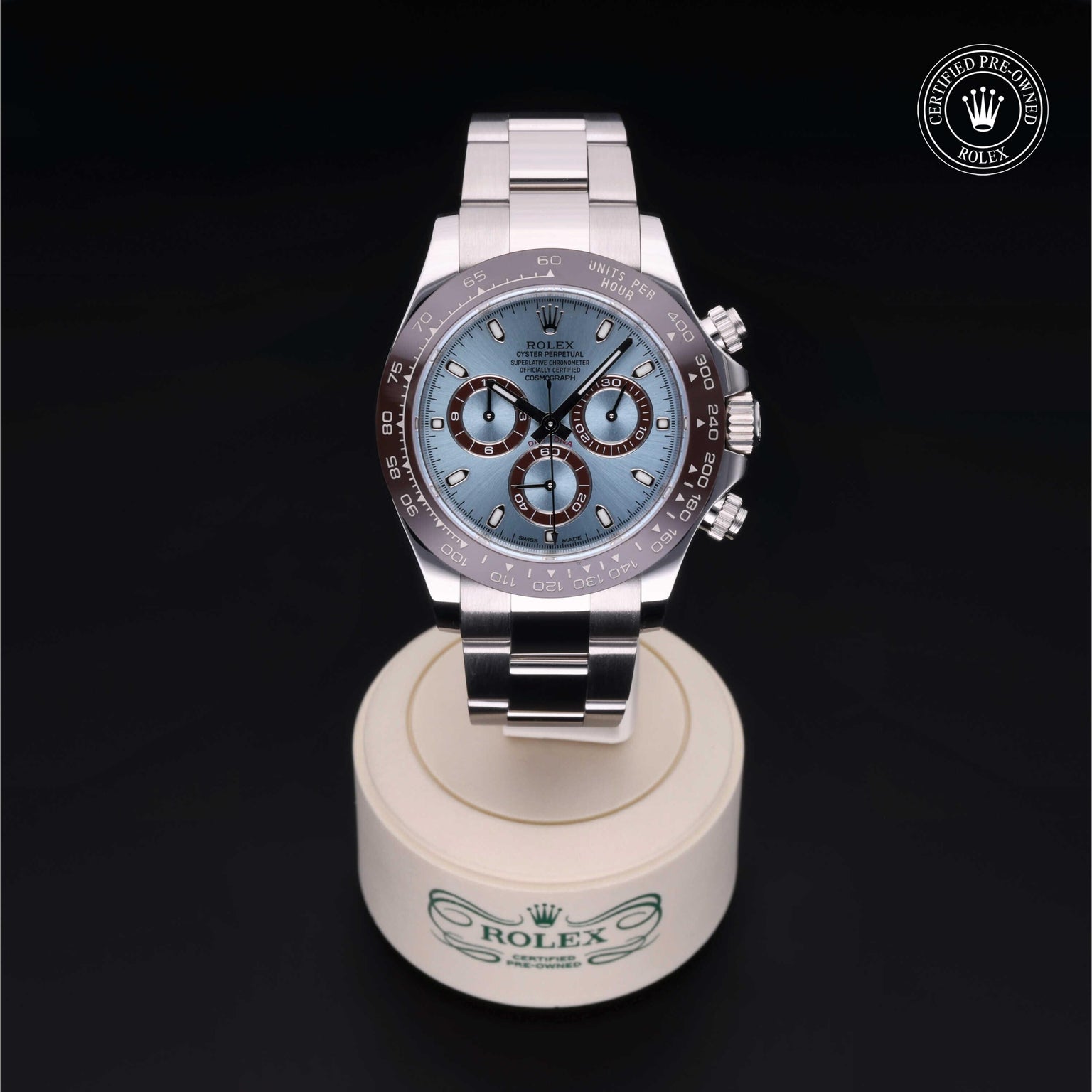 Rolex Certified Pre-owned Daytona M116506-0001 front on black background