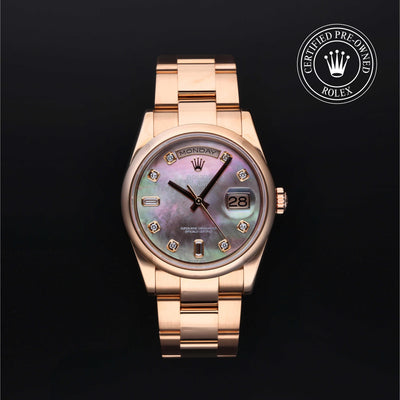 Rolex Certified Pre-owned Day-date M118205-0046 front on black background