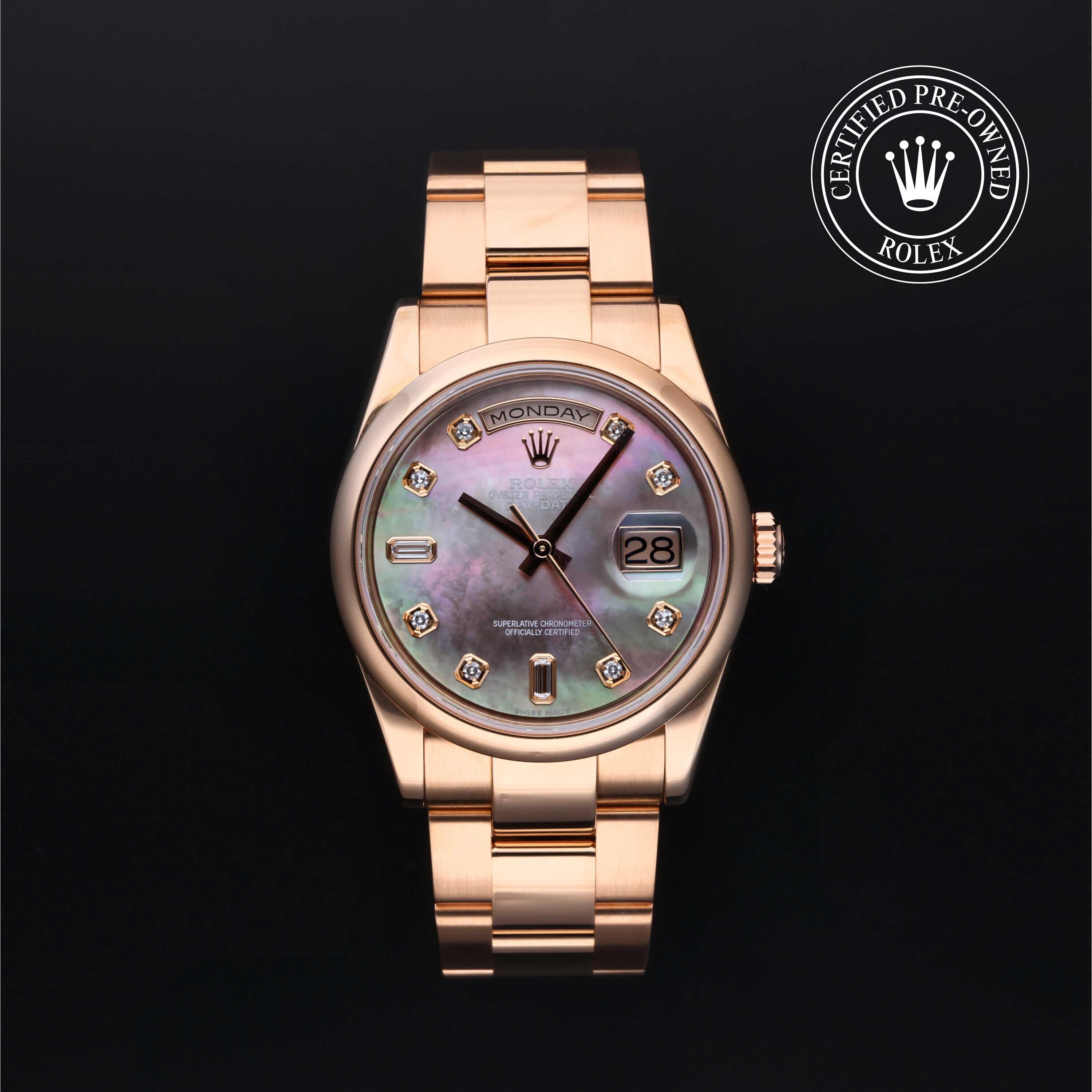Rolex Certified Pre-owned Day-date M118205-0046 front on black background