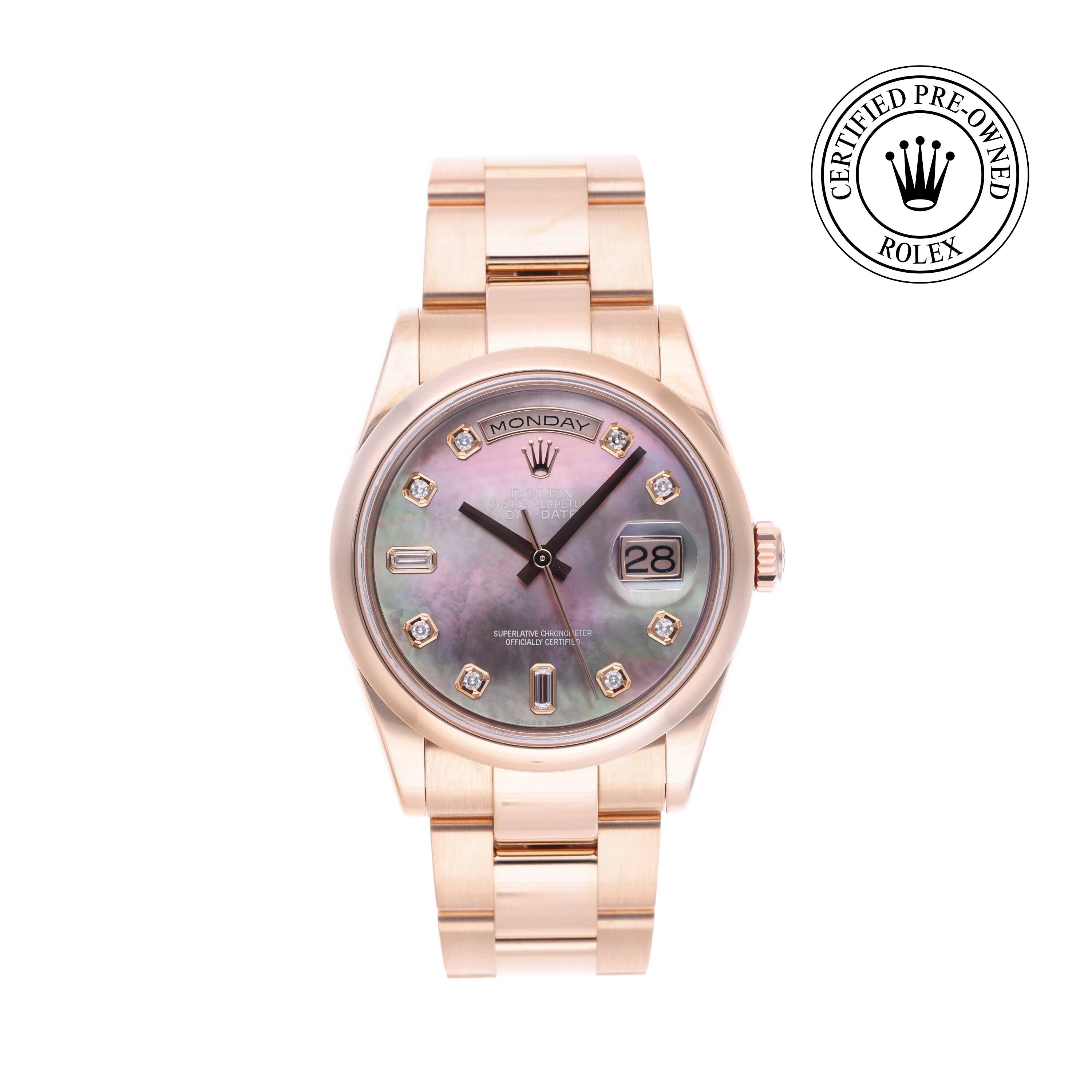 Rolex Certified Pre-owned Day-date M118205-0046 front on white background