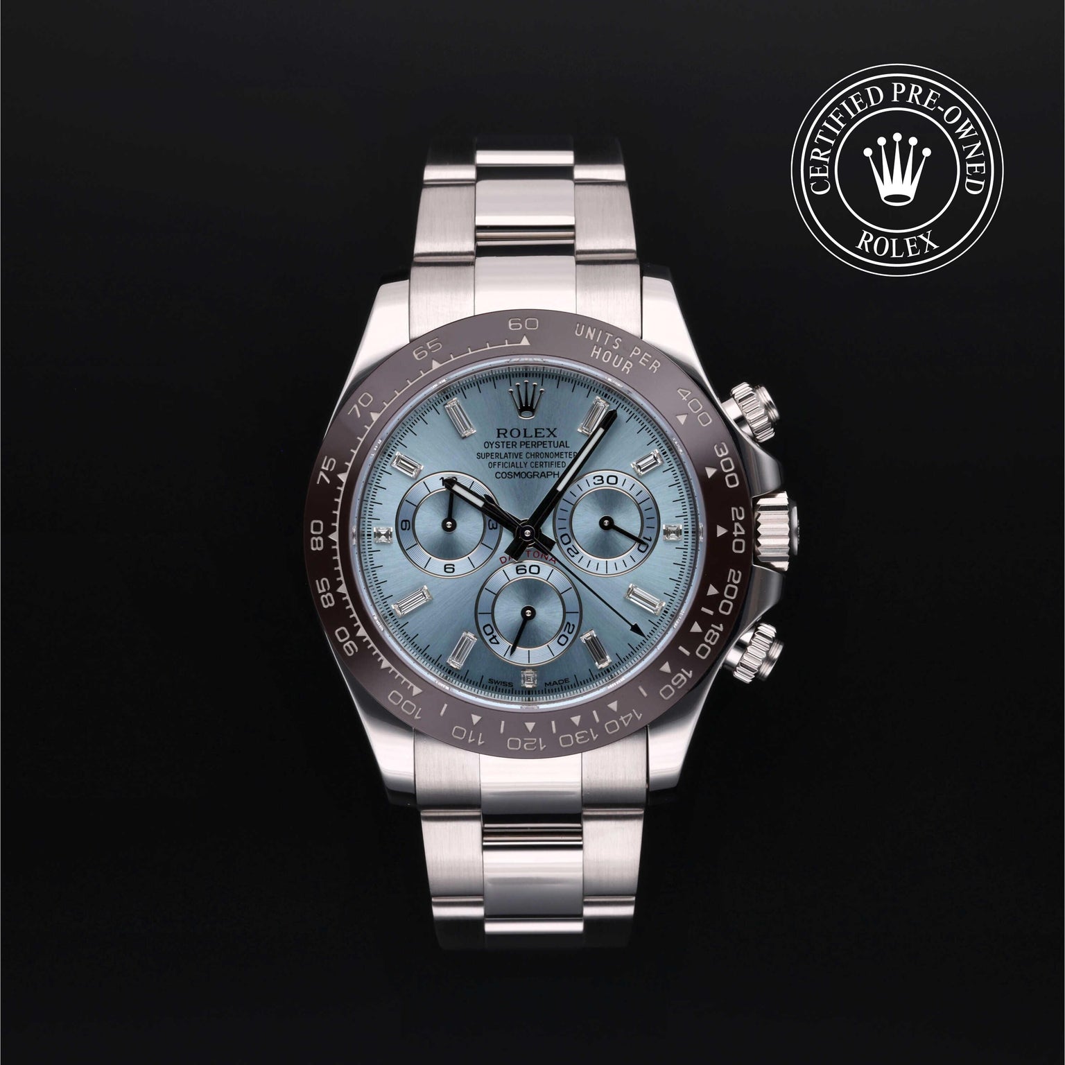 Rolex Certified Pre-owned Daytona M116506-0002 front on black background