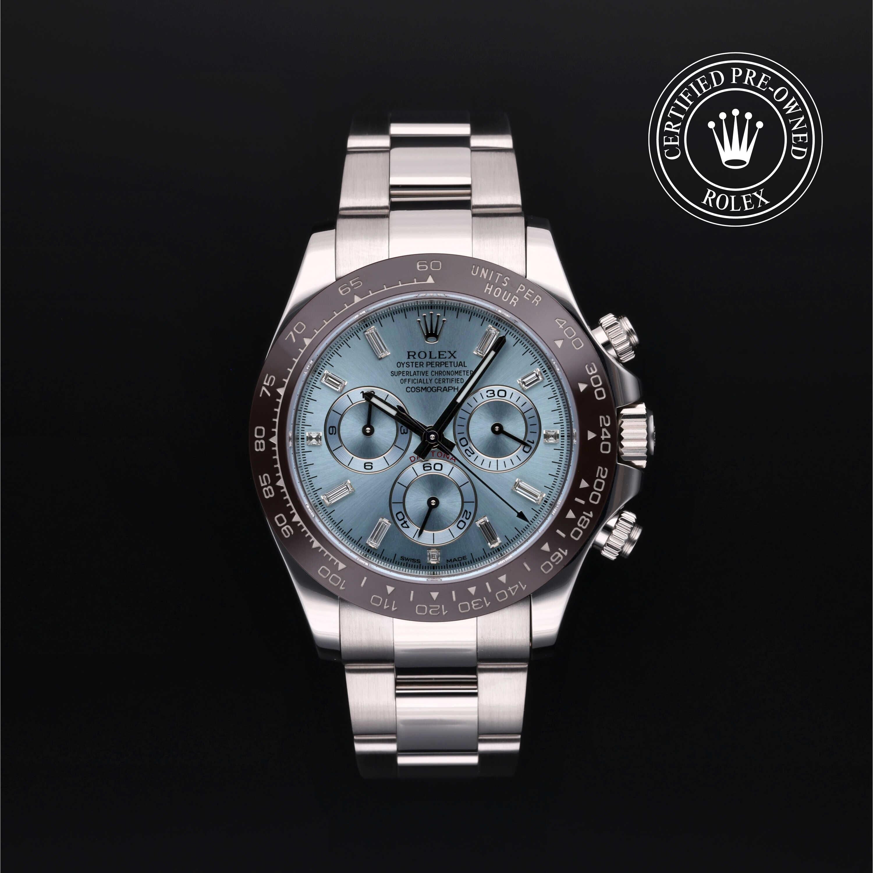 Rolex Certified Pre-owned Daytona M116506-0002 front on black background