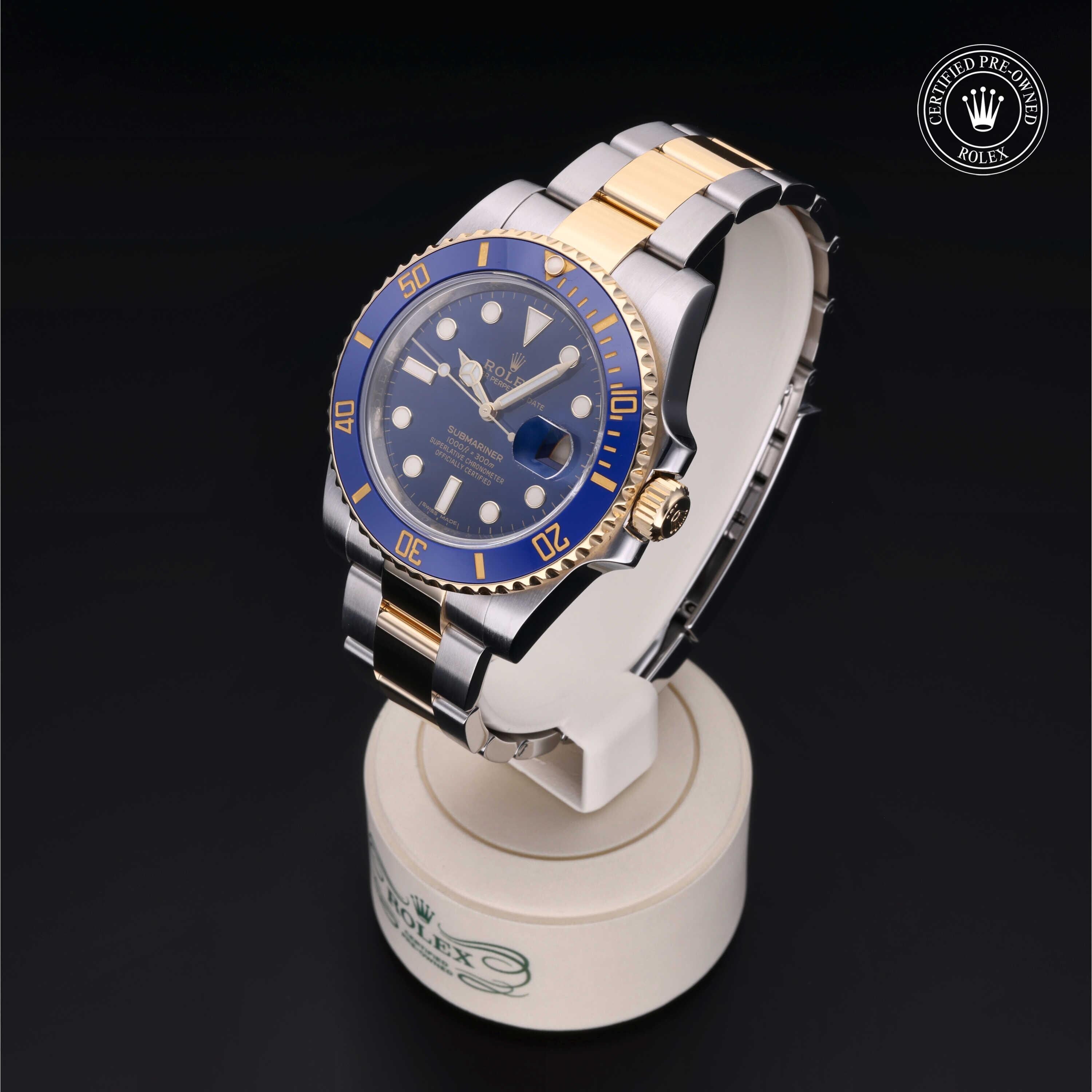 Rolex Certified Pre-owned Submariner M116613LB-0005 front on black background