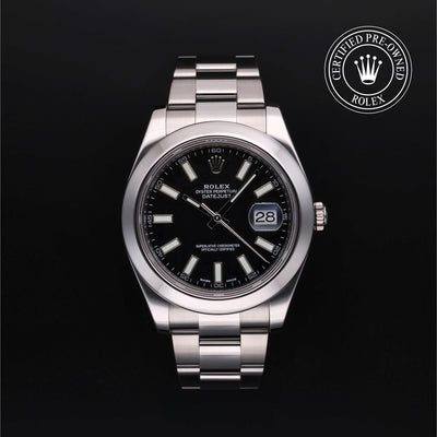 Rolex Certified Pre-owned Datejust M116300-0001 front on black background