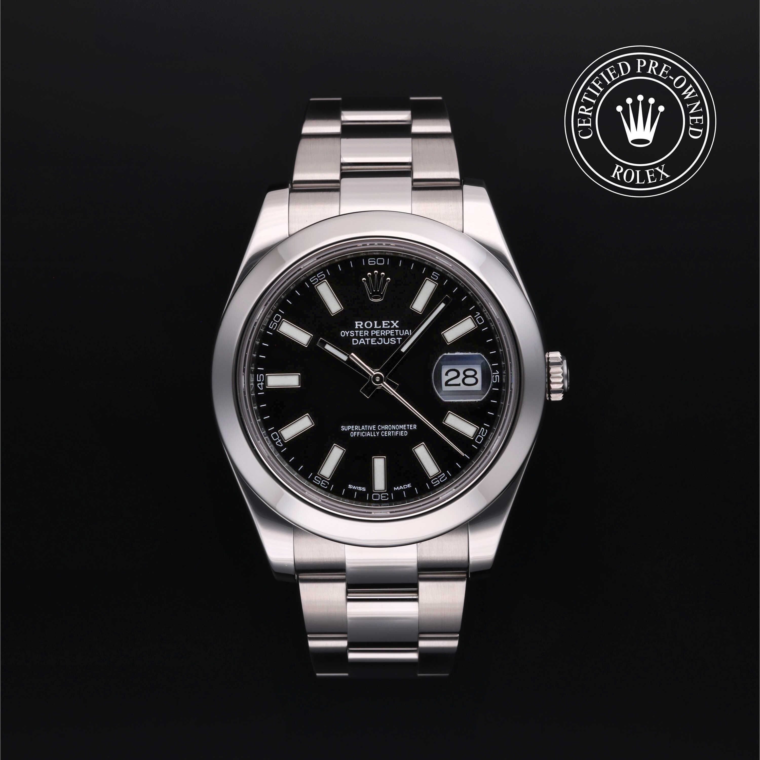Rolex Certified Pre-owned Datejust M116300-0001 front on black background