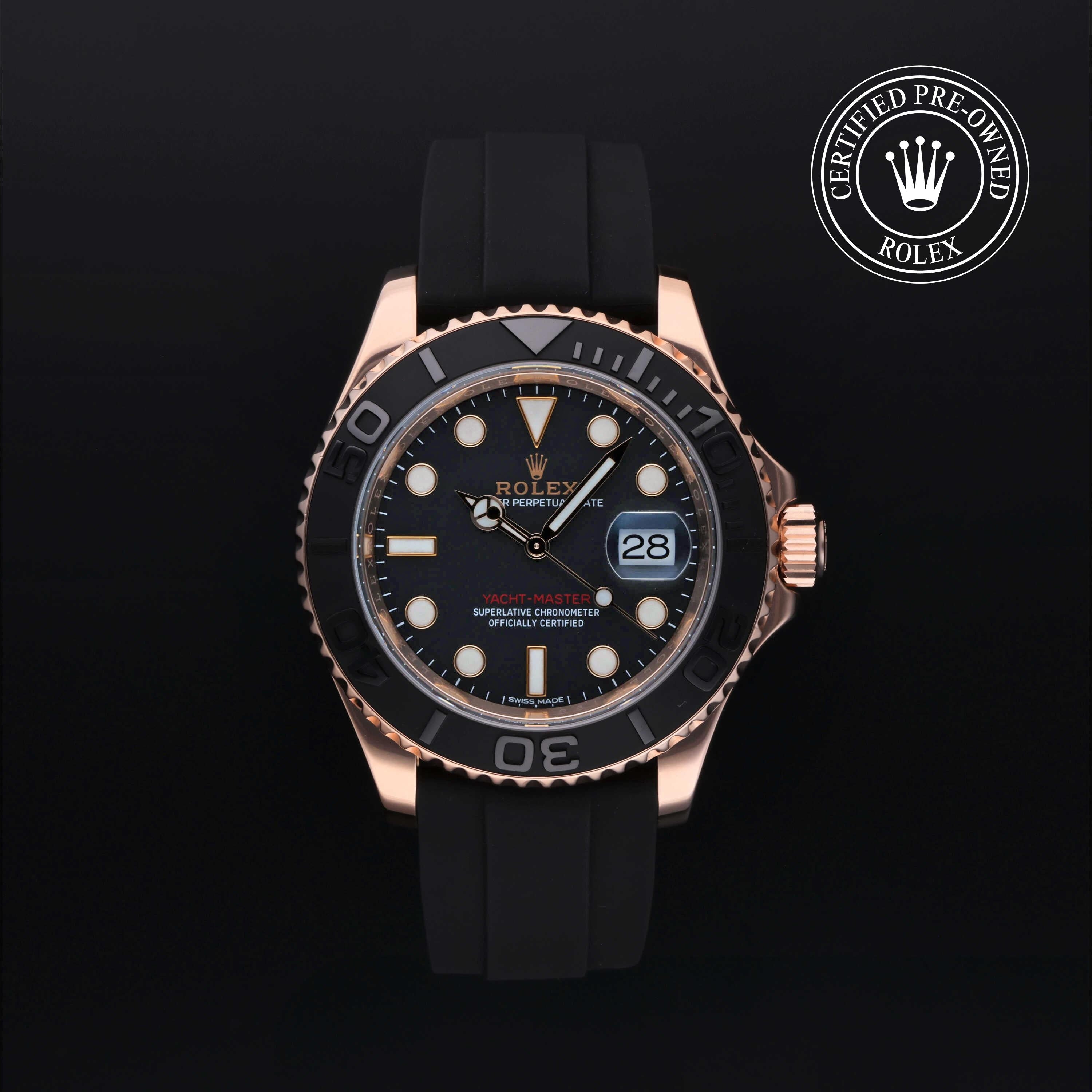 Rolex Certified Pre-owned Yacht-Master M116655-0001 front on black background