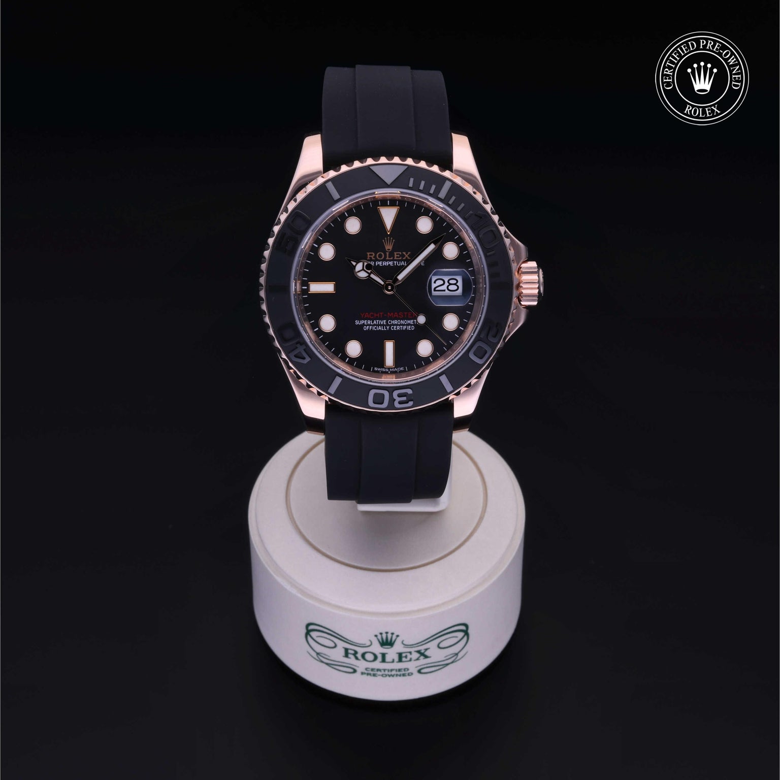 Rolex Certified Pre-owned Yacht-Master M116655-0001 front on black background