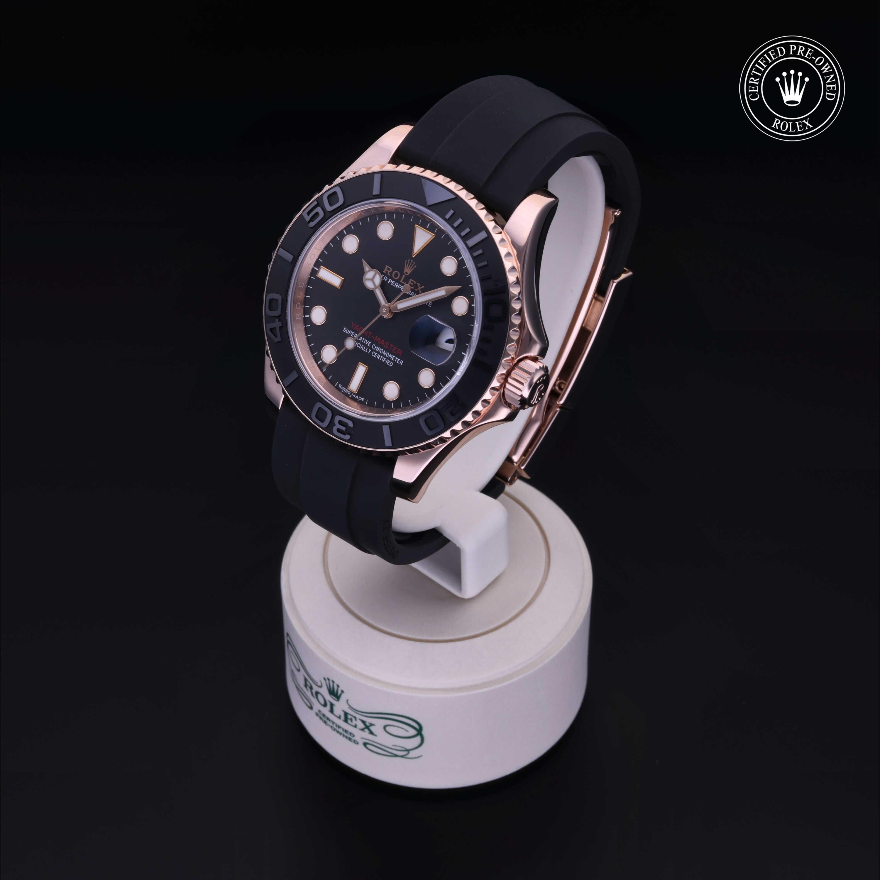 Rolex Certified Pre-owned Yacht-Master M116655-0001 front on black background