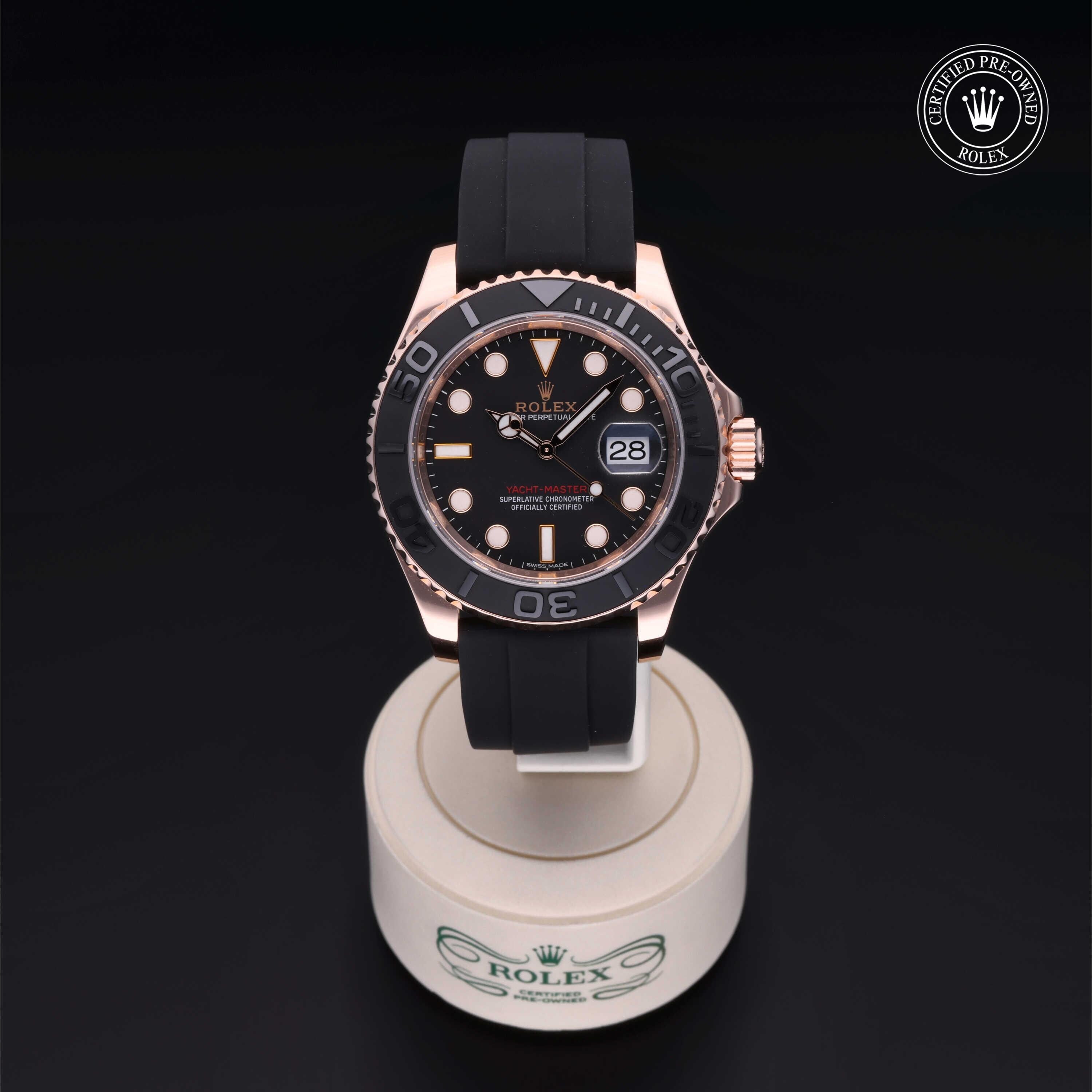 Rolex Certified Pre-owned Yacht-Master M116655-0001 front on black background