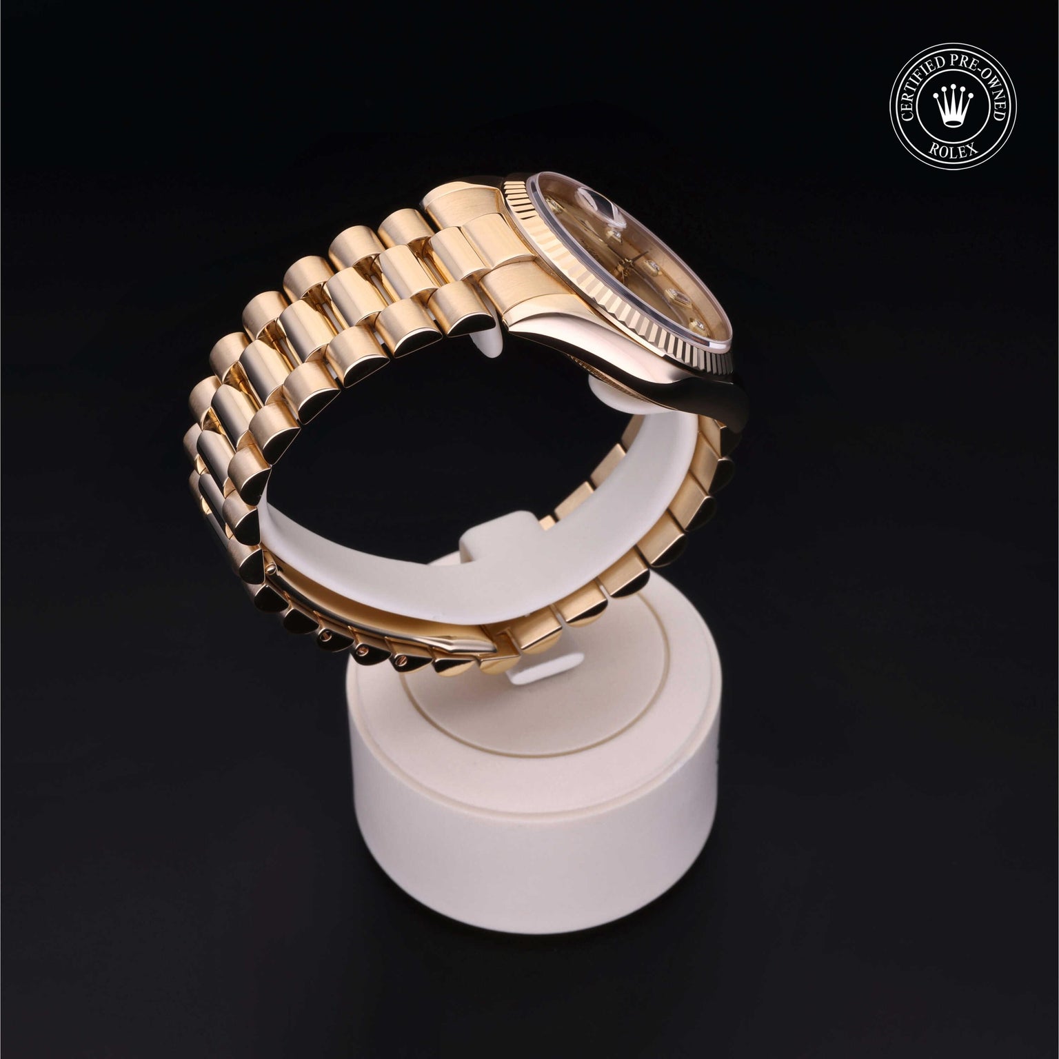 Rolex Certified Pre-owned Day-date M118238-0116 front on black background