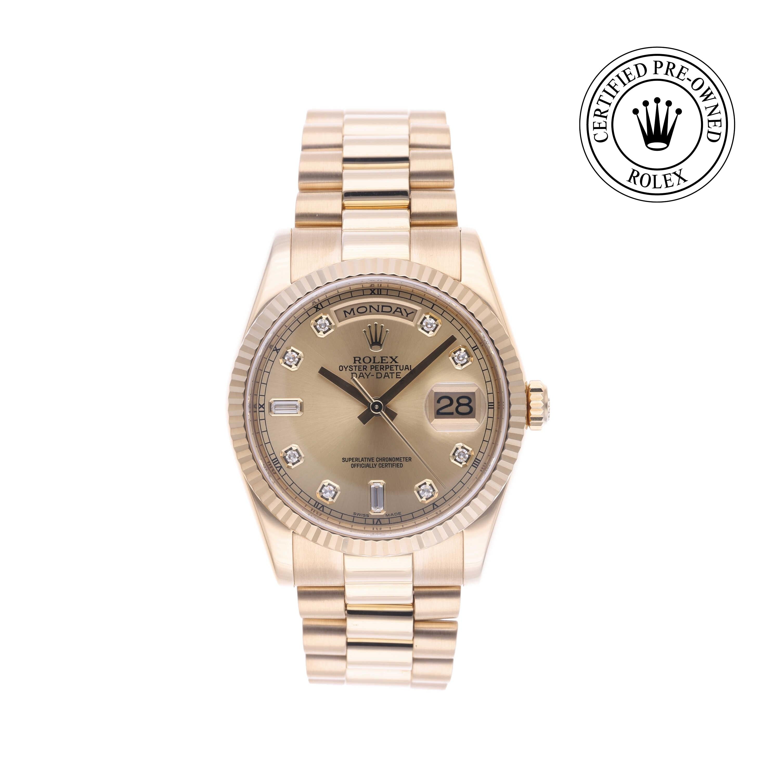 Rolex Certified Pre-owned Day-date M118238-0116 front on white background