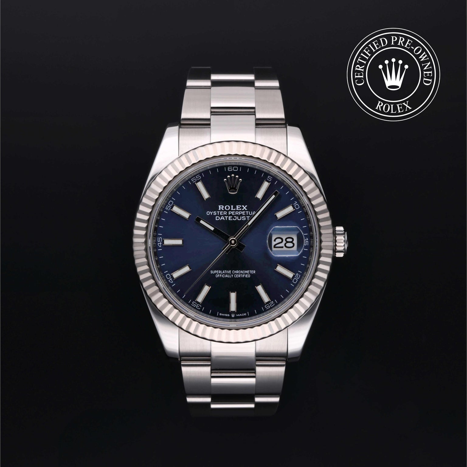 Rolex Certified Pre-owned Datejust M126334-0001 front on black background