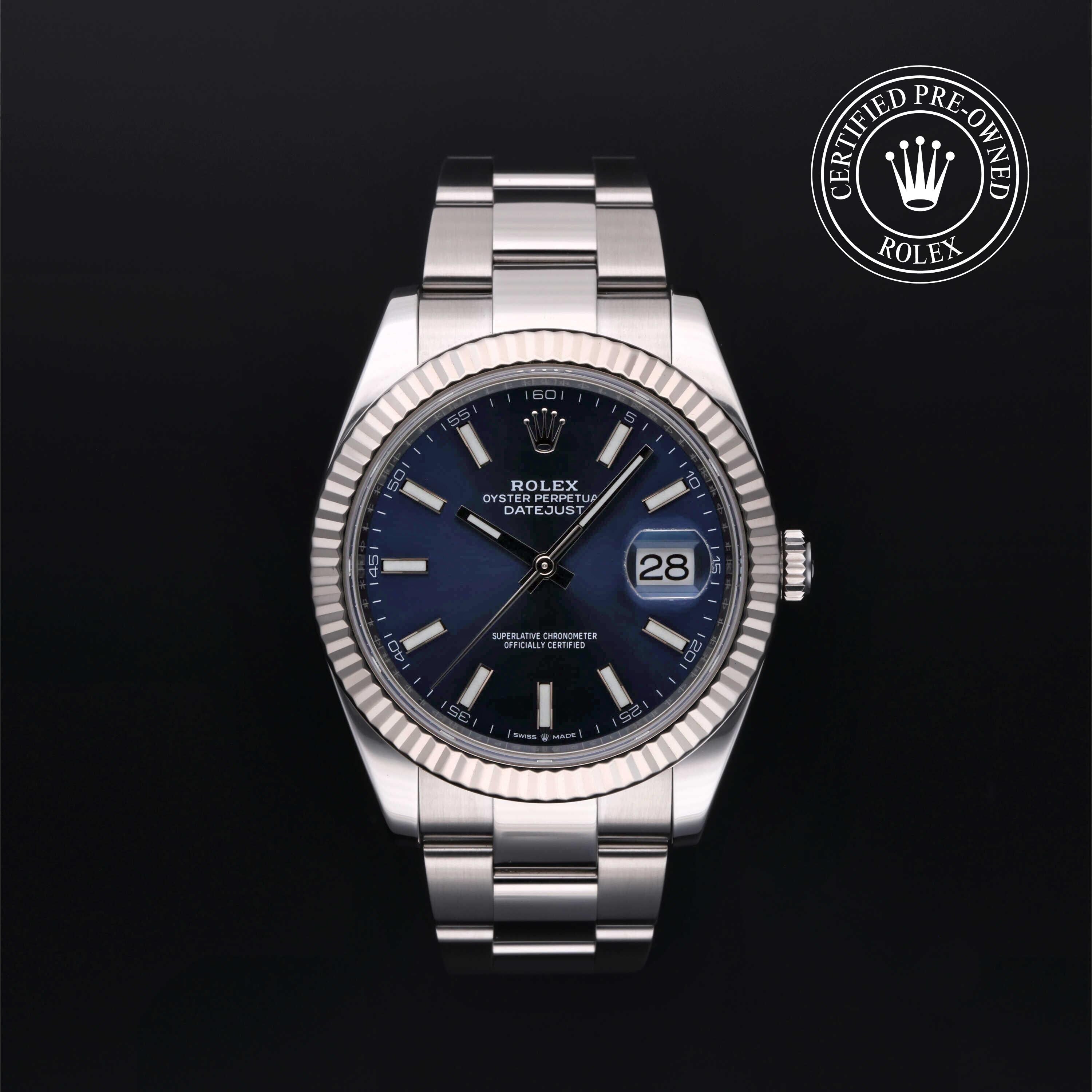 Rolex Certified Pre-owned Datejust M126334-0001 front on black background