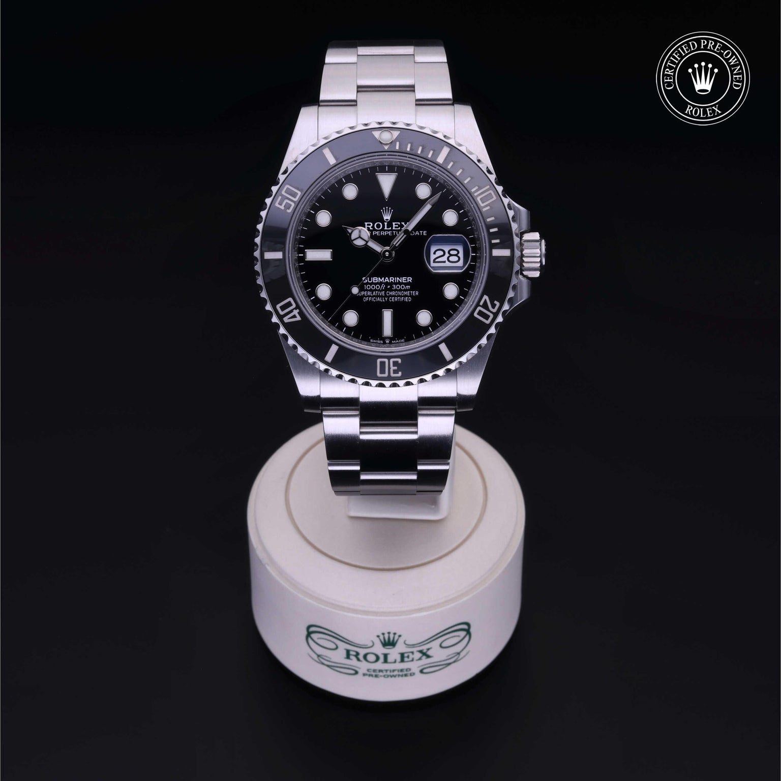 Rolex Certified Pre-owned Submariner M126610LN-0001 front on black background